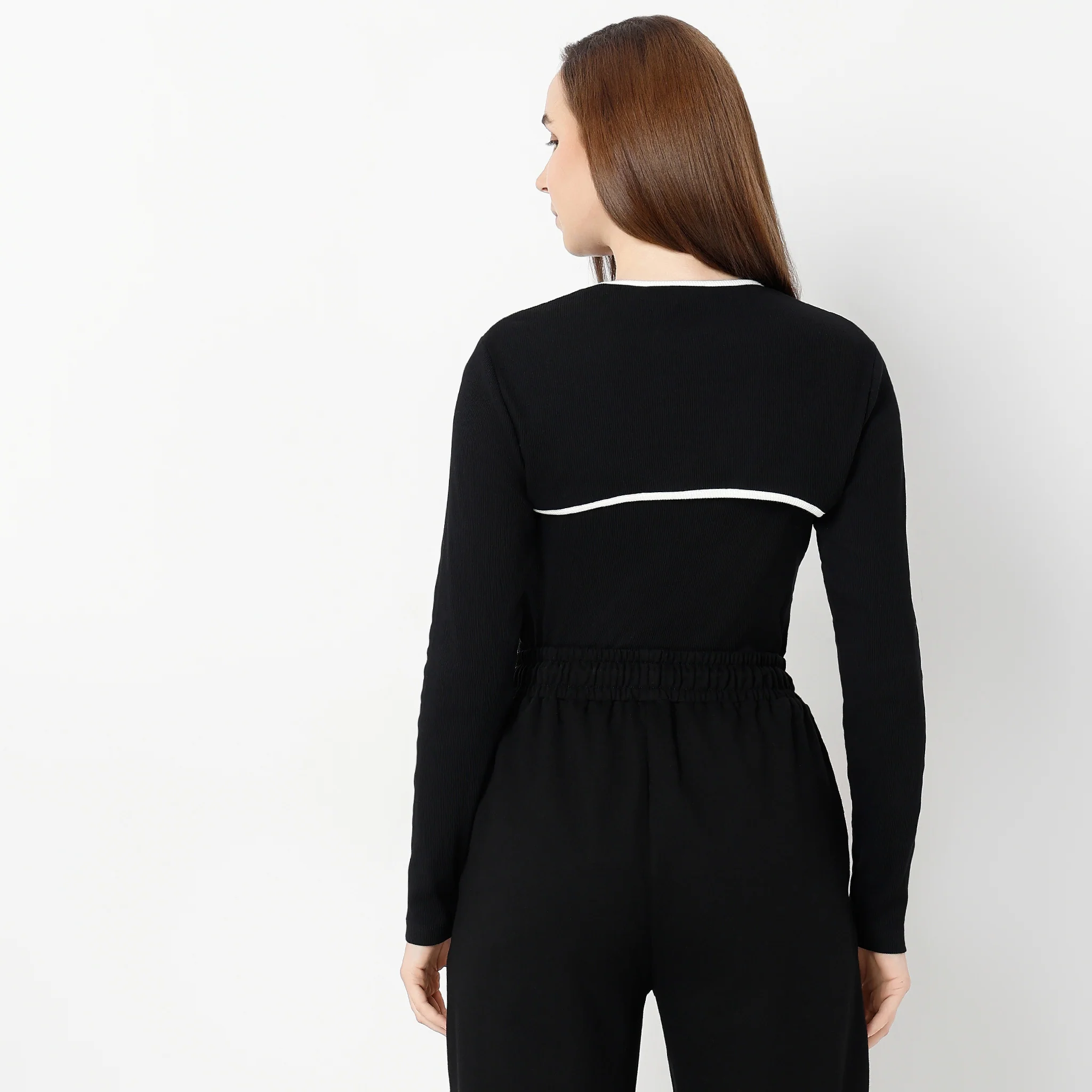 Slim Fit Full Sleeve With Cut Out Neck Detail T-Shirt - Image 3