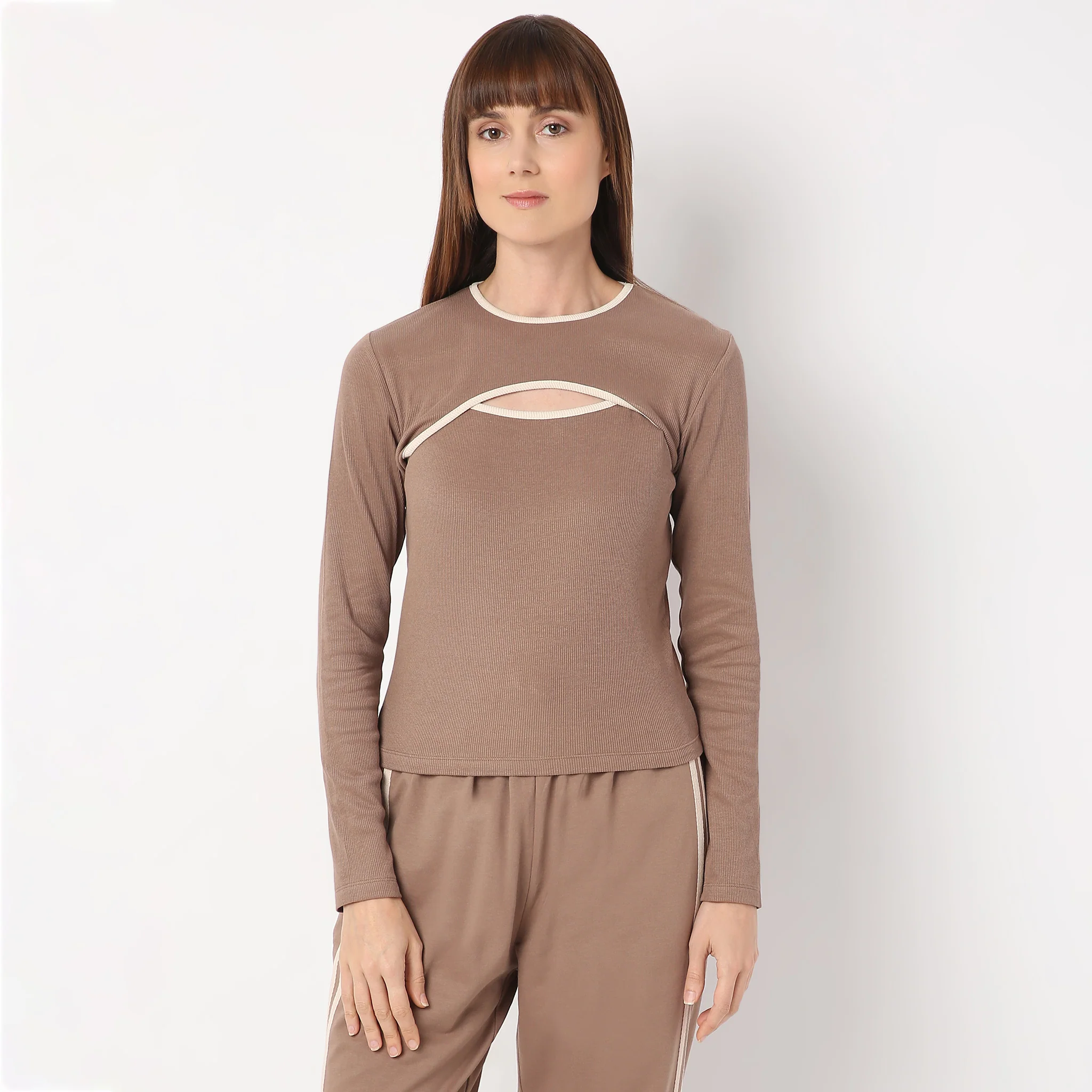 Slim Fit Full Sleeve With Cut Out Neck Detail T-Shirt - Image 7