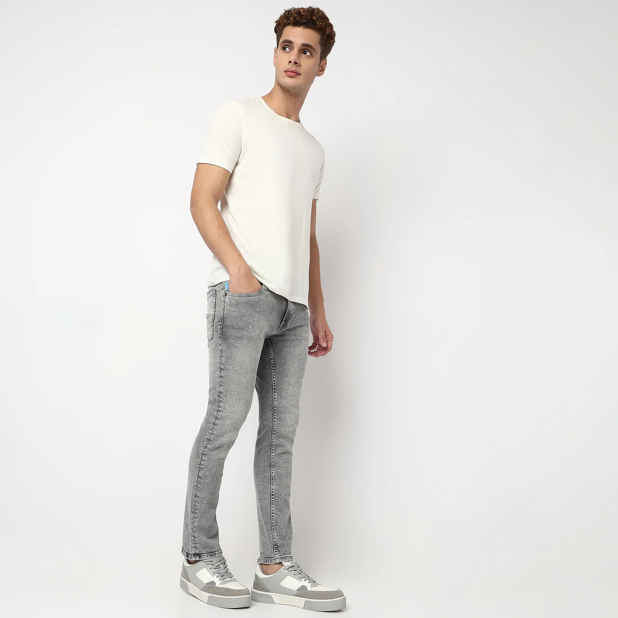 Slim Fit Bleached Textured Jeans