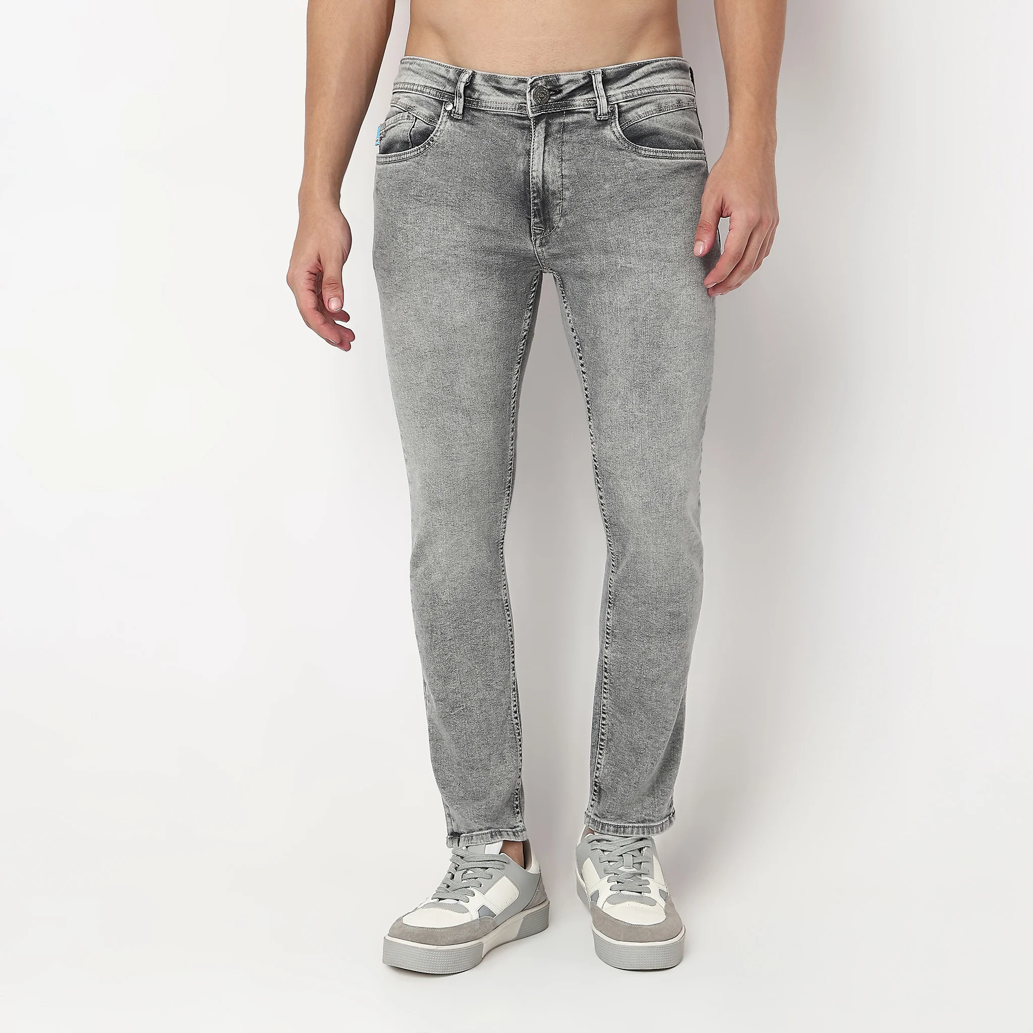 Slim Fit Bleached Textured Jeans - Image 2
