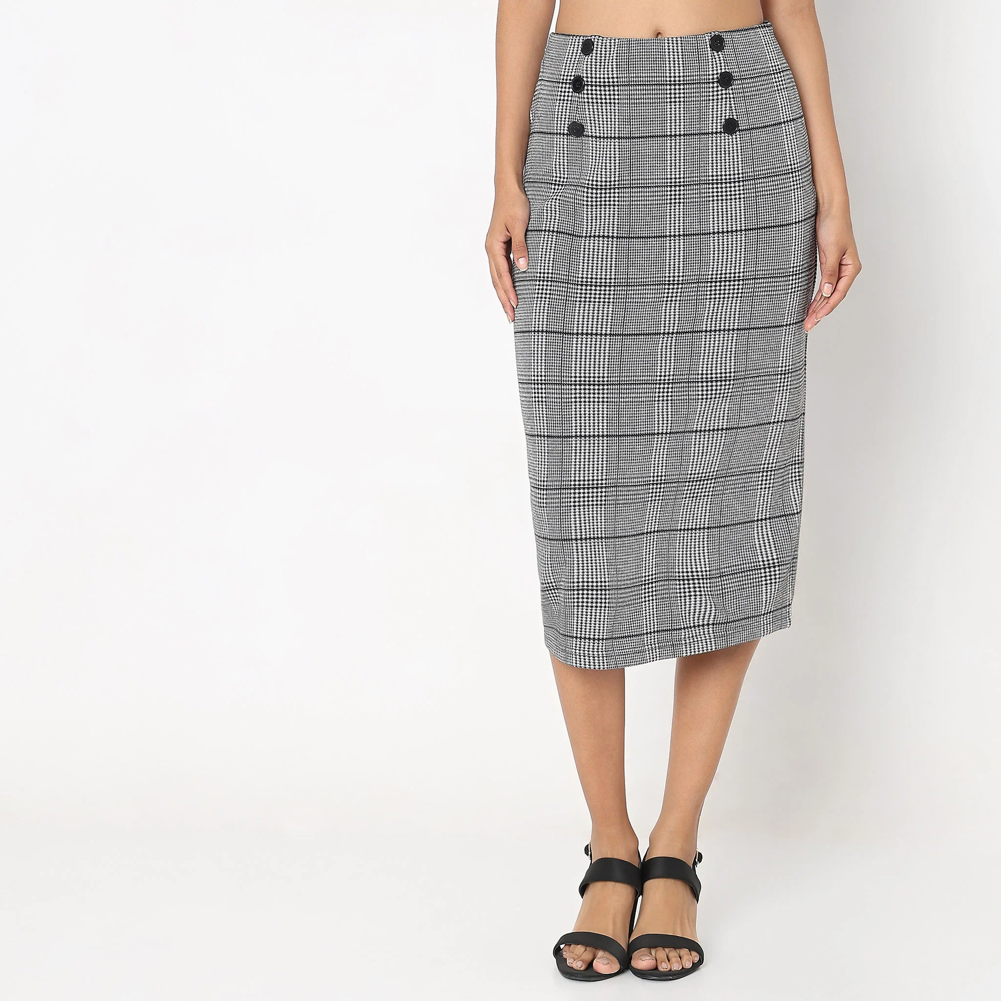 Slim Fit Houndstooth High Rise Skirt - Image 2