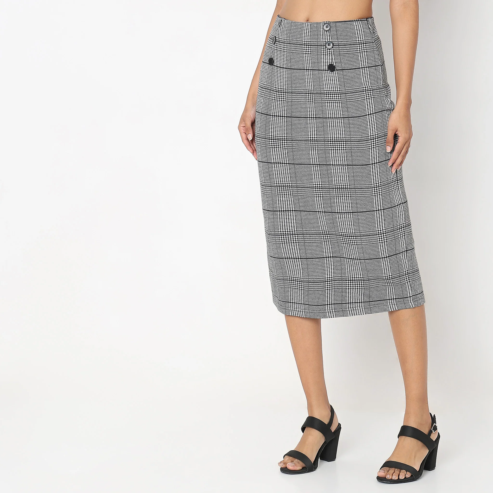 Slim Fit Houndstooth High Rise Skirt - Image 5