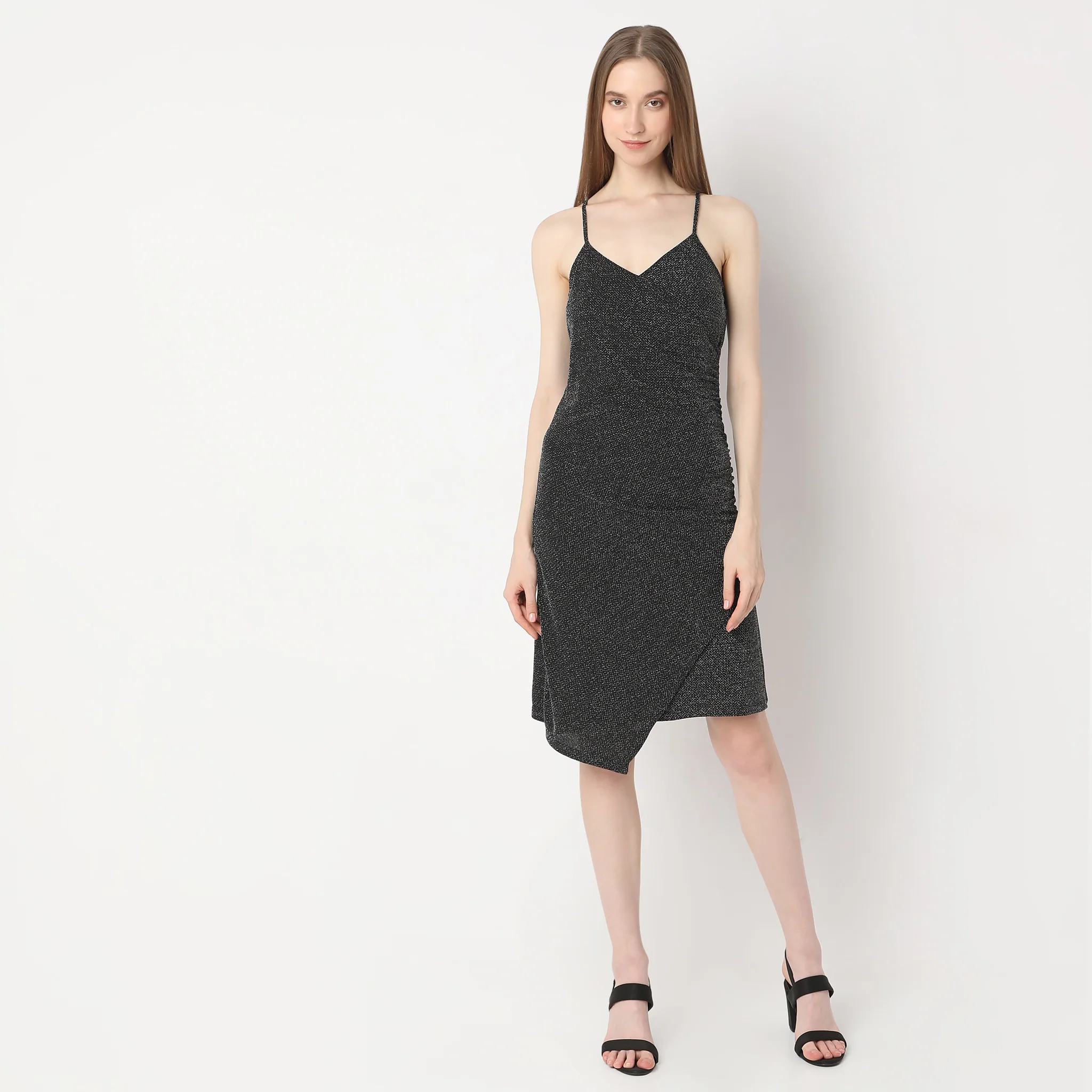 Knee Length Shoulder Straps Shimmer Sheath Party Dress - Image 2