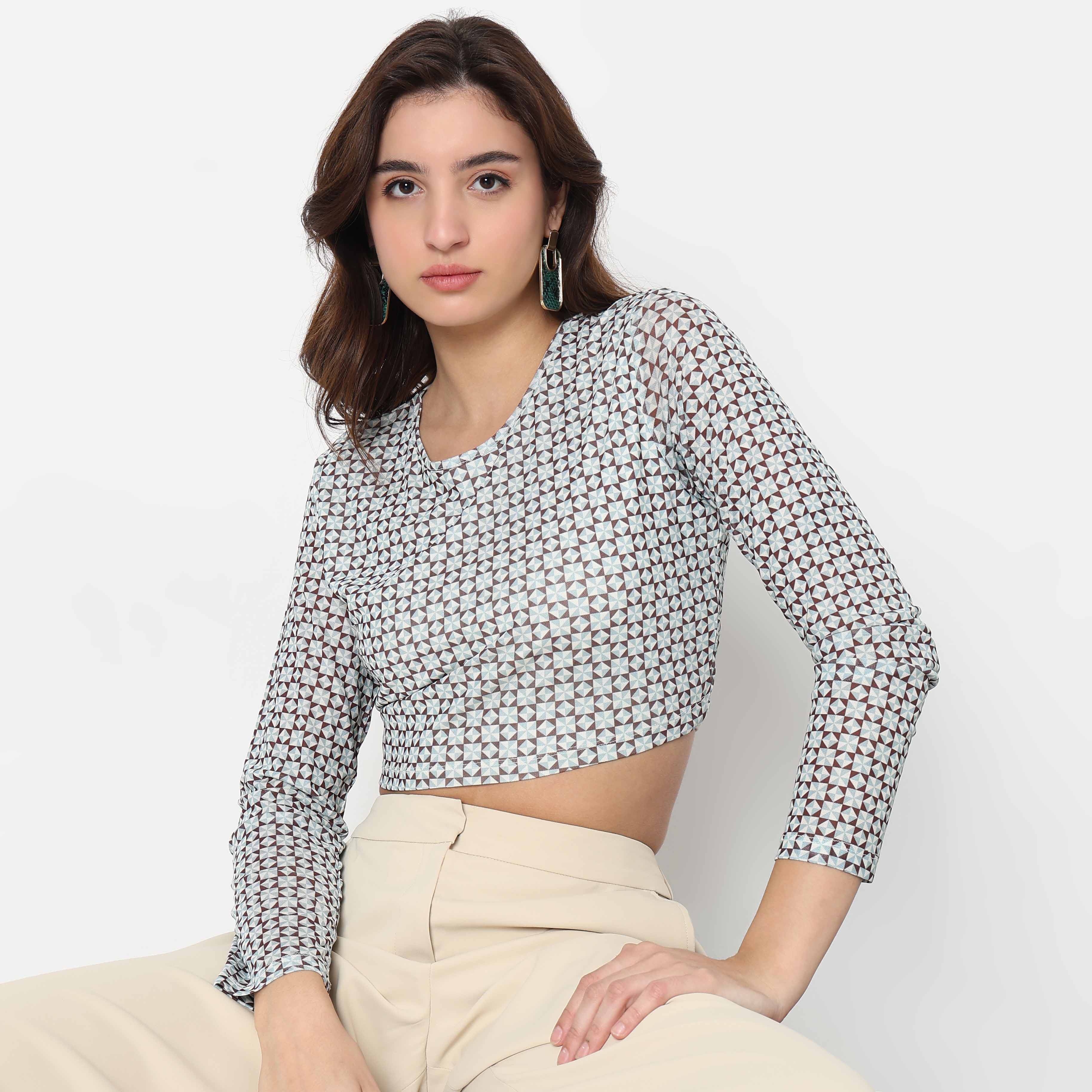 Slim Fit Printed Mesh Top - Image 2