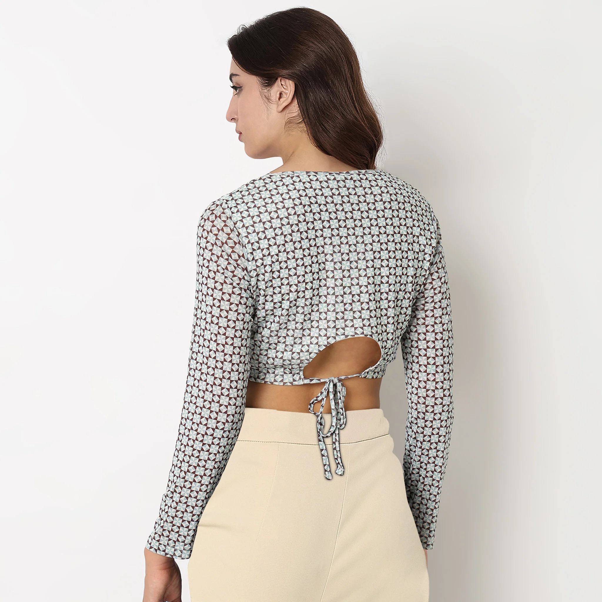 Slim Fit Printed Mesh Top - Image 3