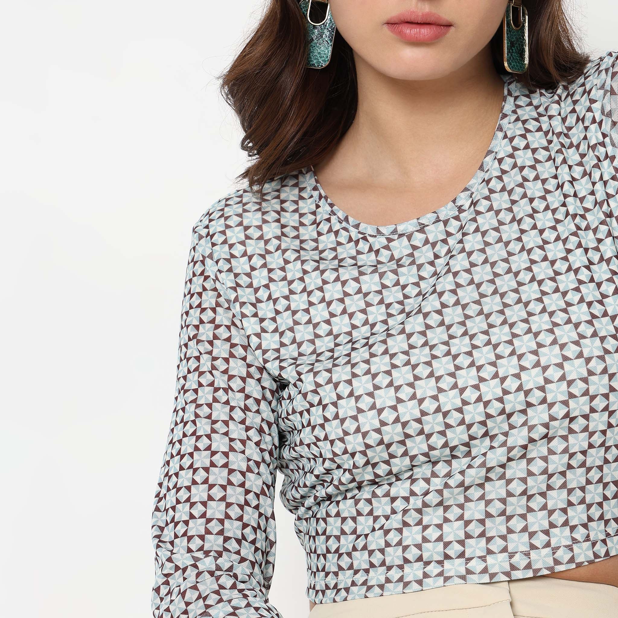 Slim Fit Printed Mesh Top - Image 4