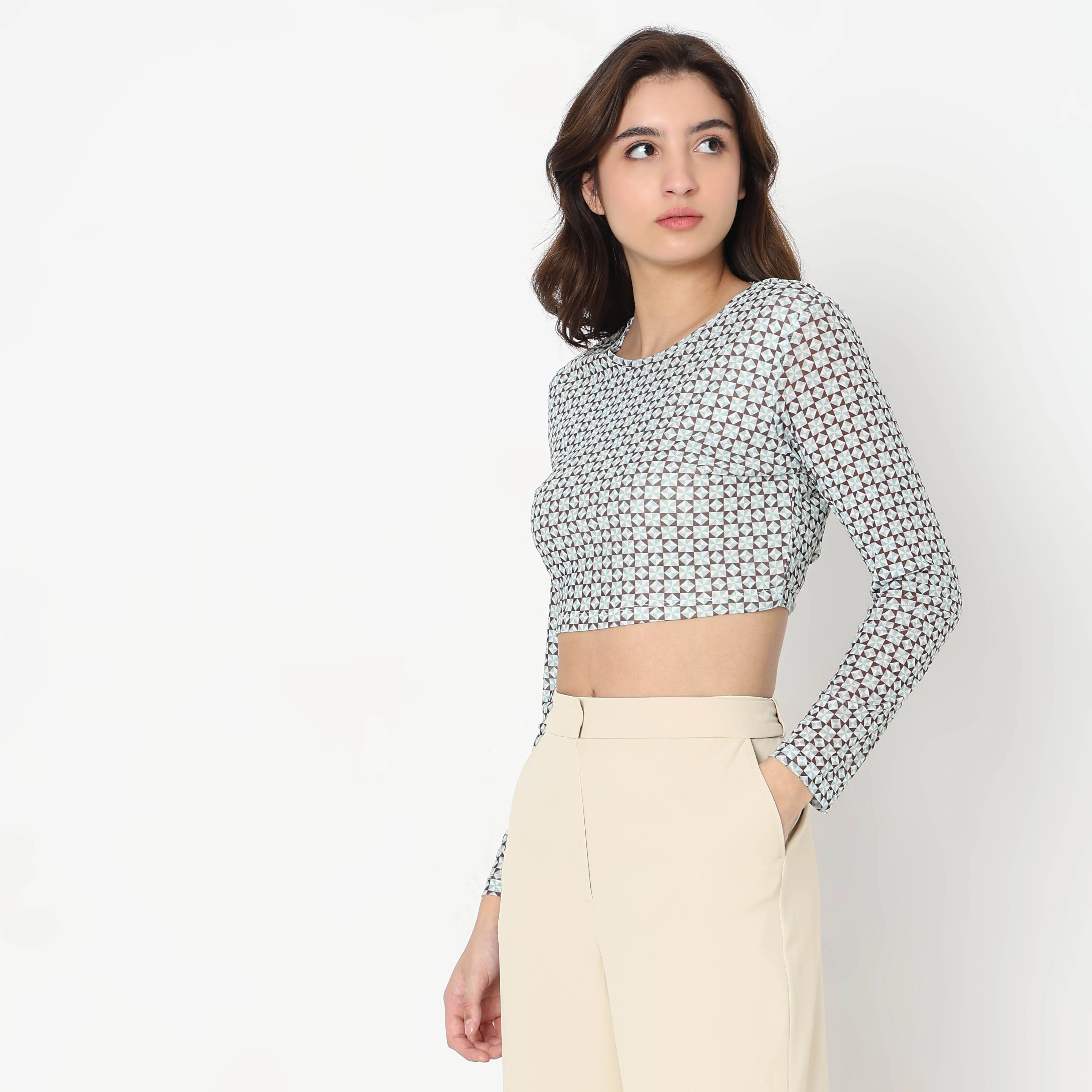 Slim Fit Printed Mesh Top - Image 5