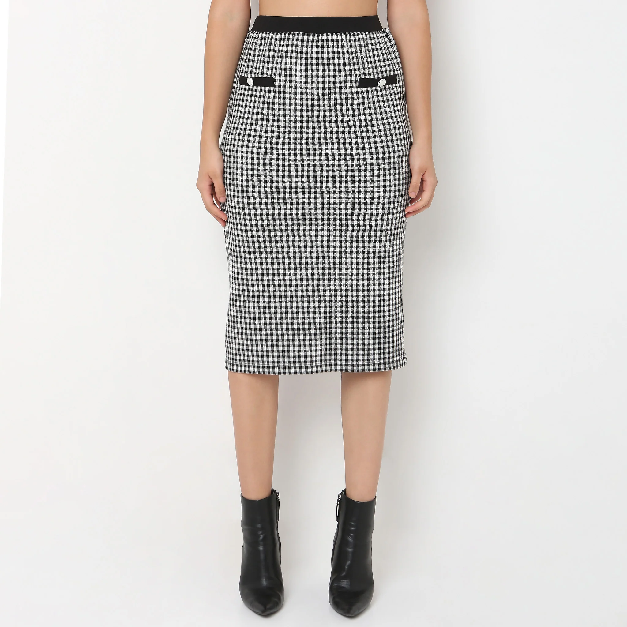 Slim Fit Skirt With Checkered Print - Image 7