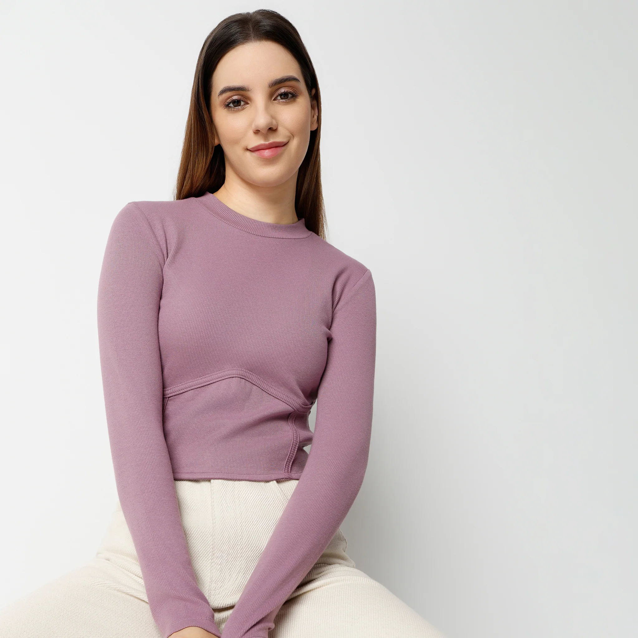 Slim Fit Full Sleeve High Fashion Crop T-Shirt