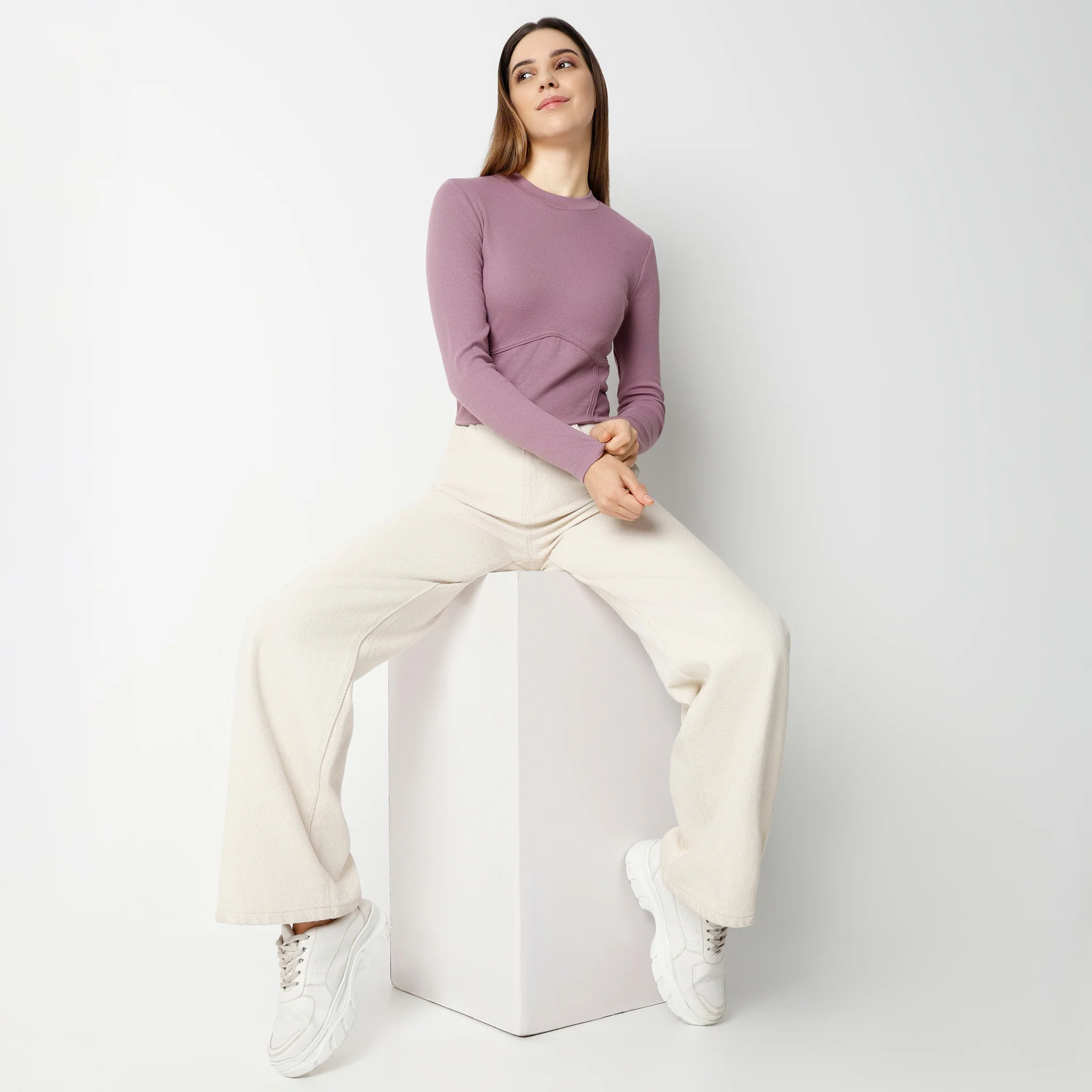Slim Fit Full Sleeve High Fashion Crop T-Shirt - Image 2