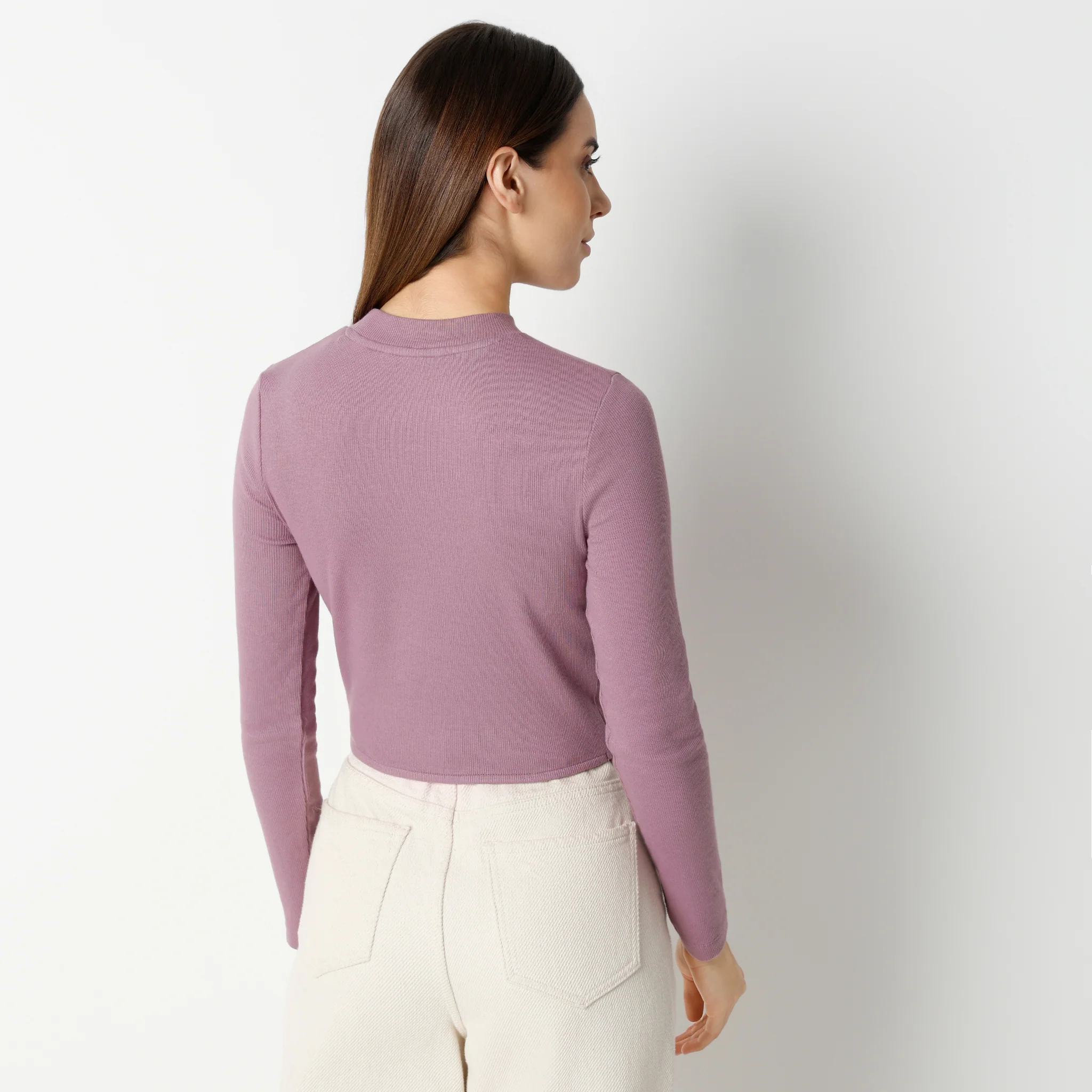 Slim Fit Full Sleeve High Fashion Crop T-Shirt - Image 3
