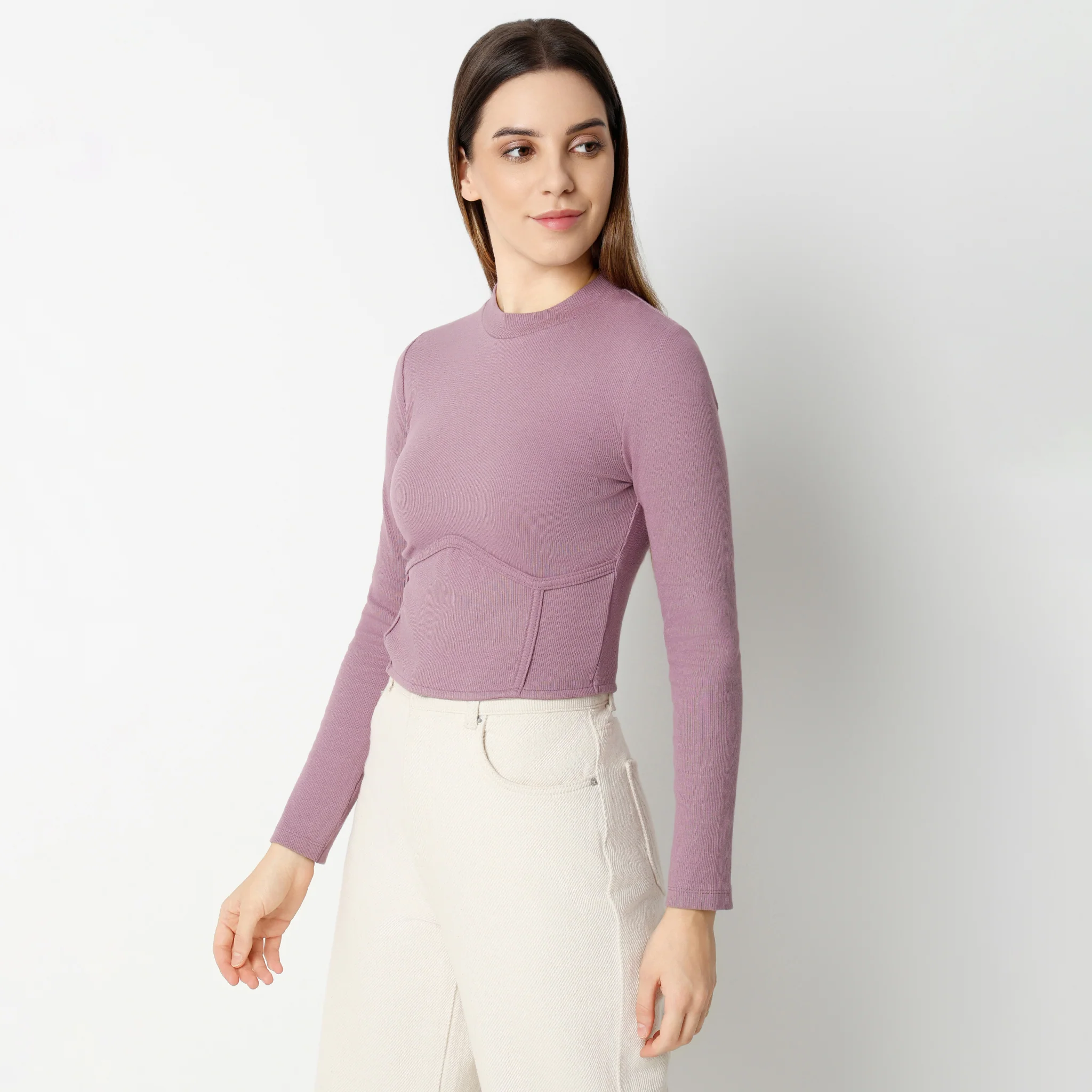 Slim Fit Full Sleeve High Fashion Crop T-Shirt - Image 4