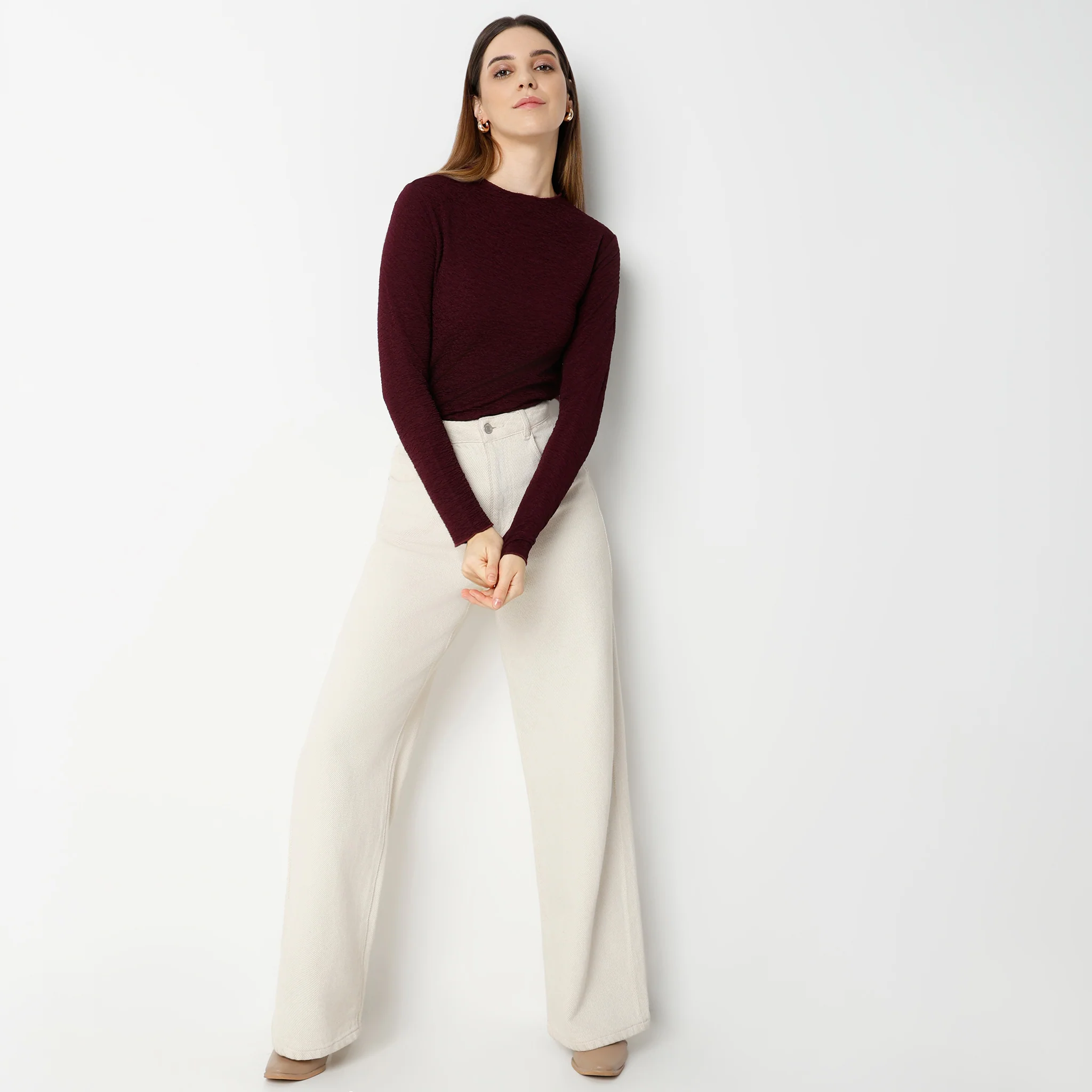Slim Fit Full Sleeve Mock Neck Crop Top - Image 2