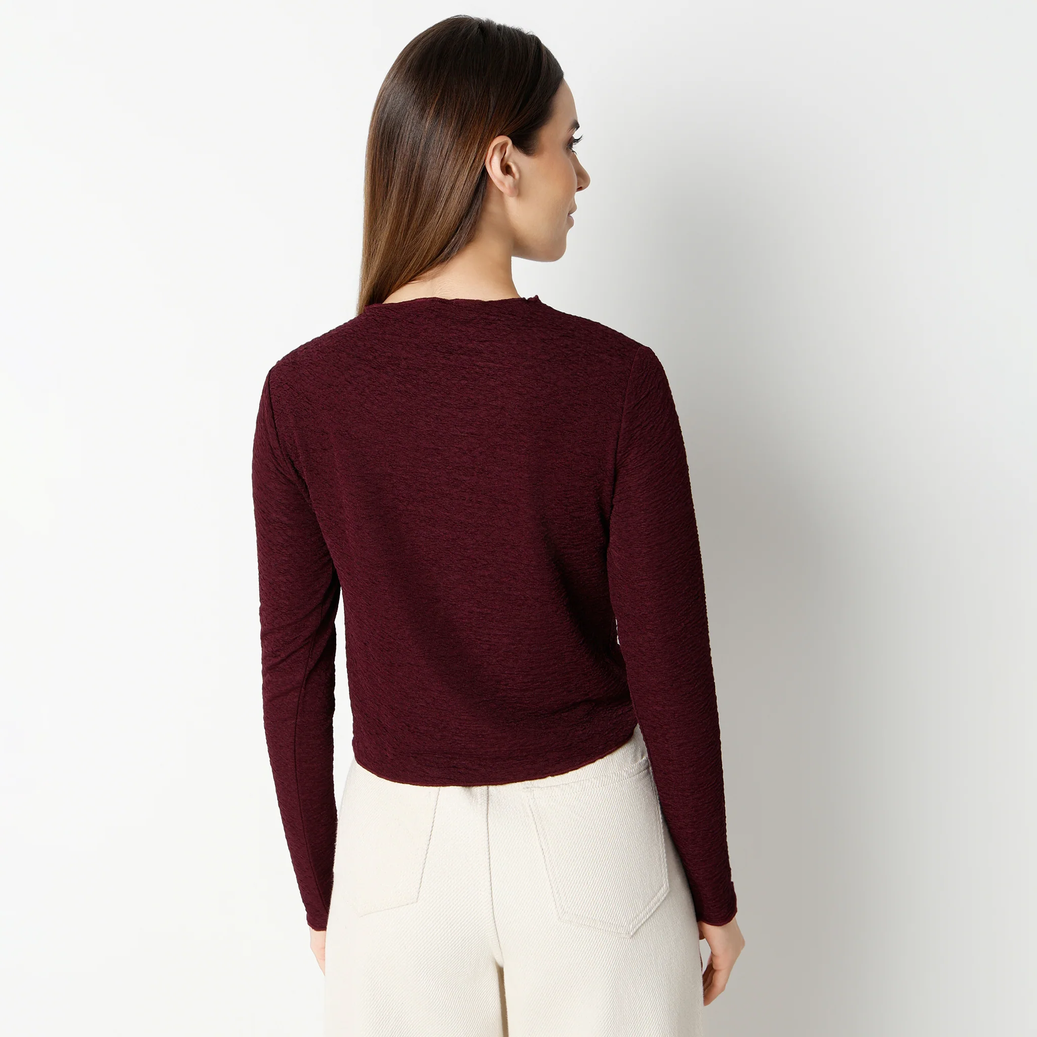 Slim Fit Full Sleeve Mock Neck Crop Top - Image 3