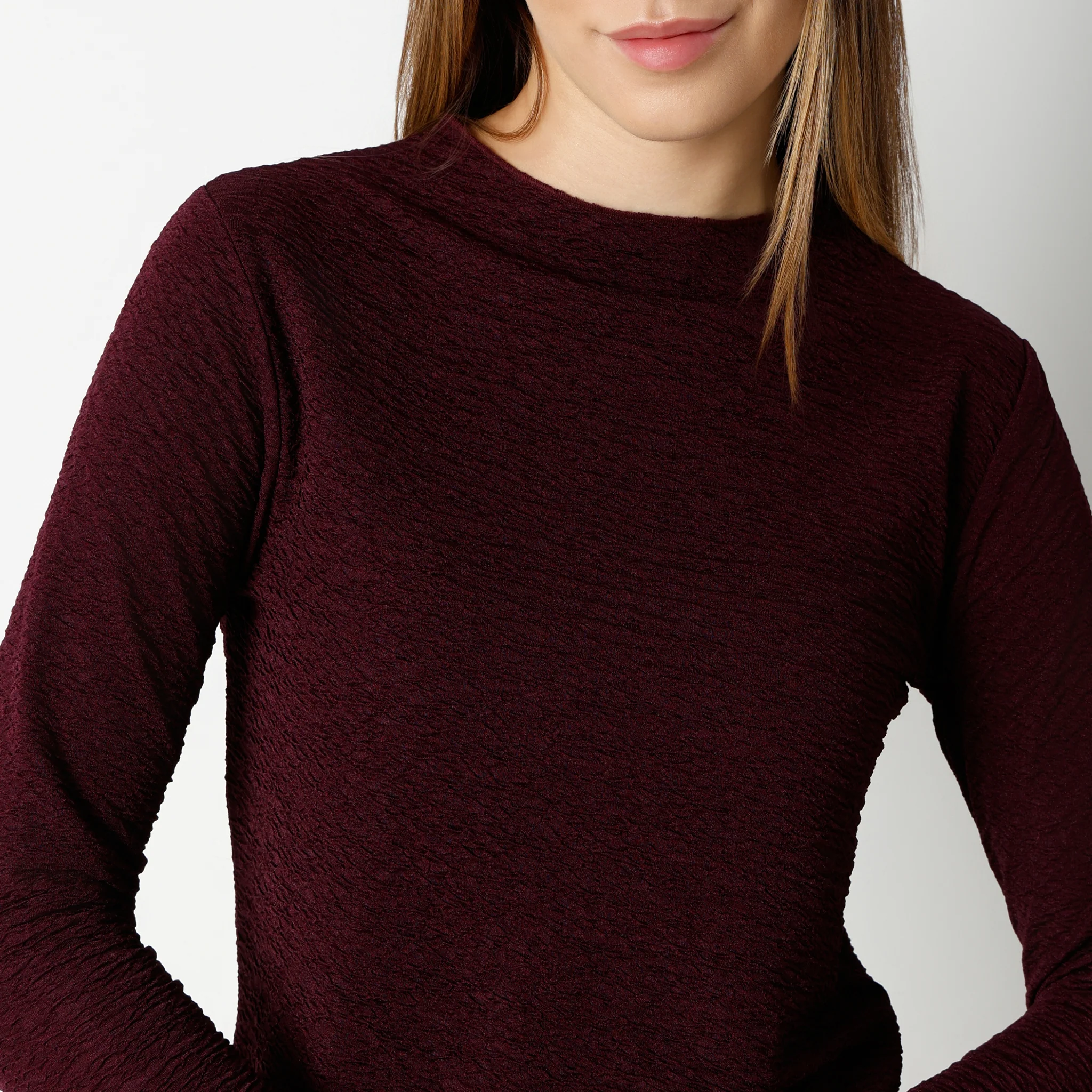 Slim Fit Full Sleeve Mock Neck Crop Top - Image 4