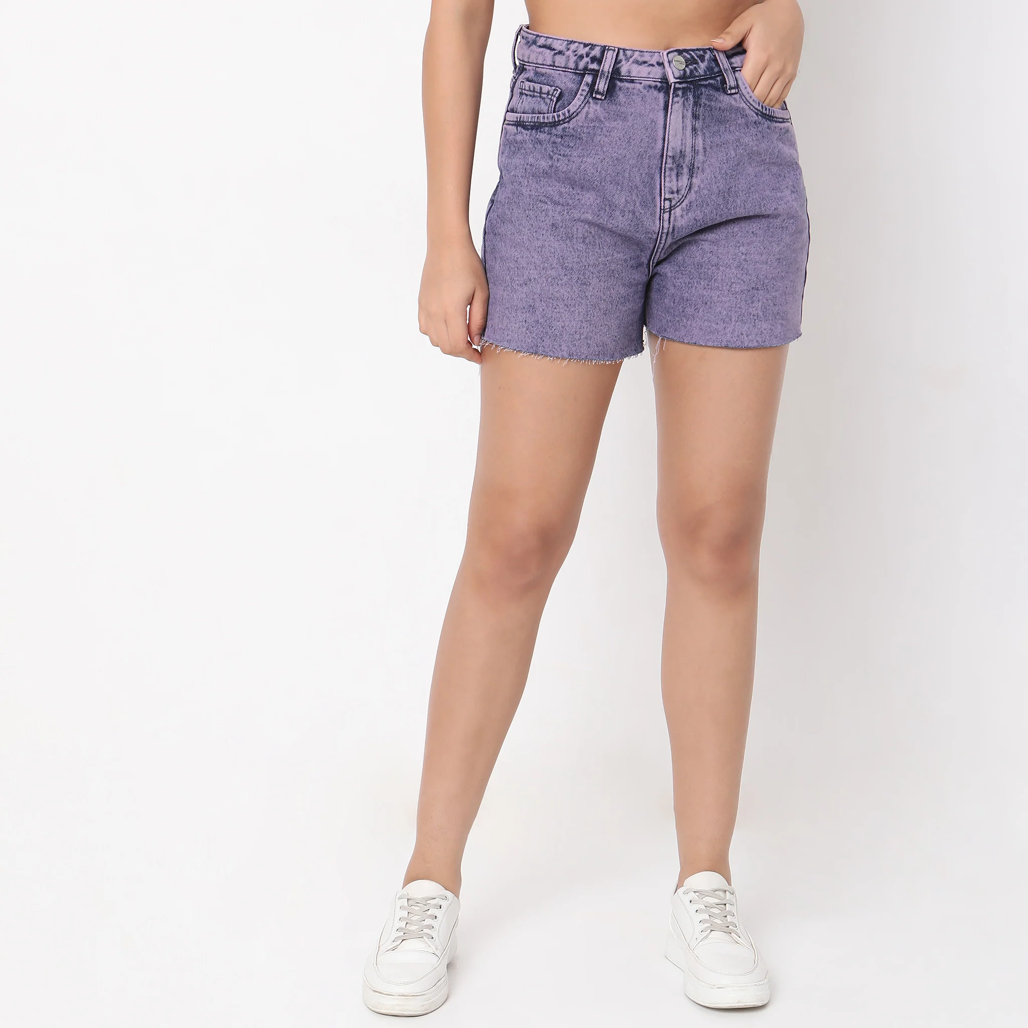 Slim Fit Solid High Rise Shorts - Image 2