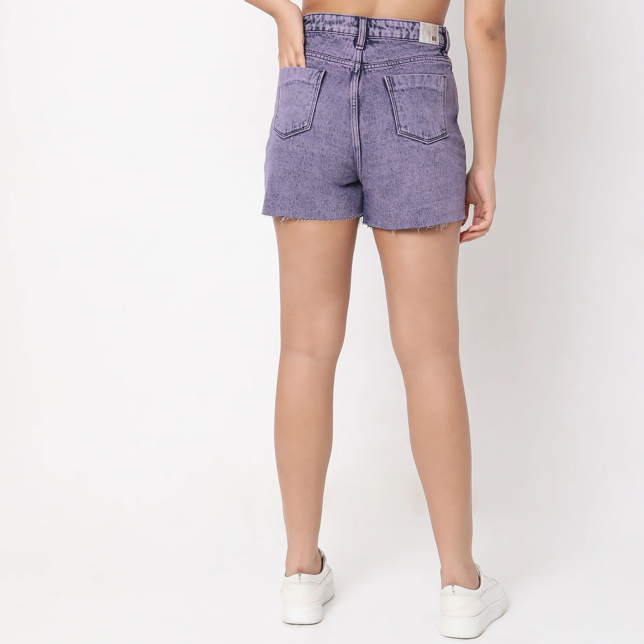 Slim Fit Solid High Rise Shorts - Image 3