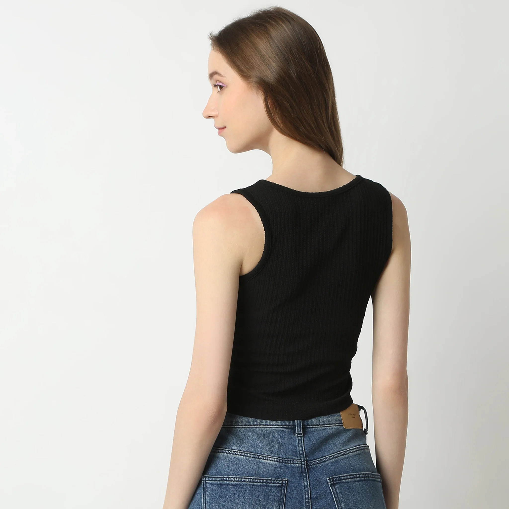 Slim Fit Solid Sleeveless Scoop Neck Betty Fashion T-Shirt - Image 3