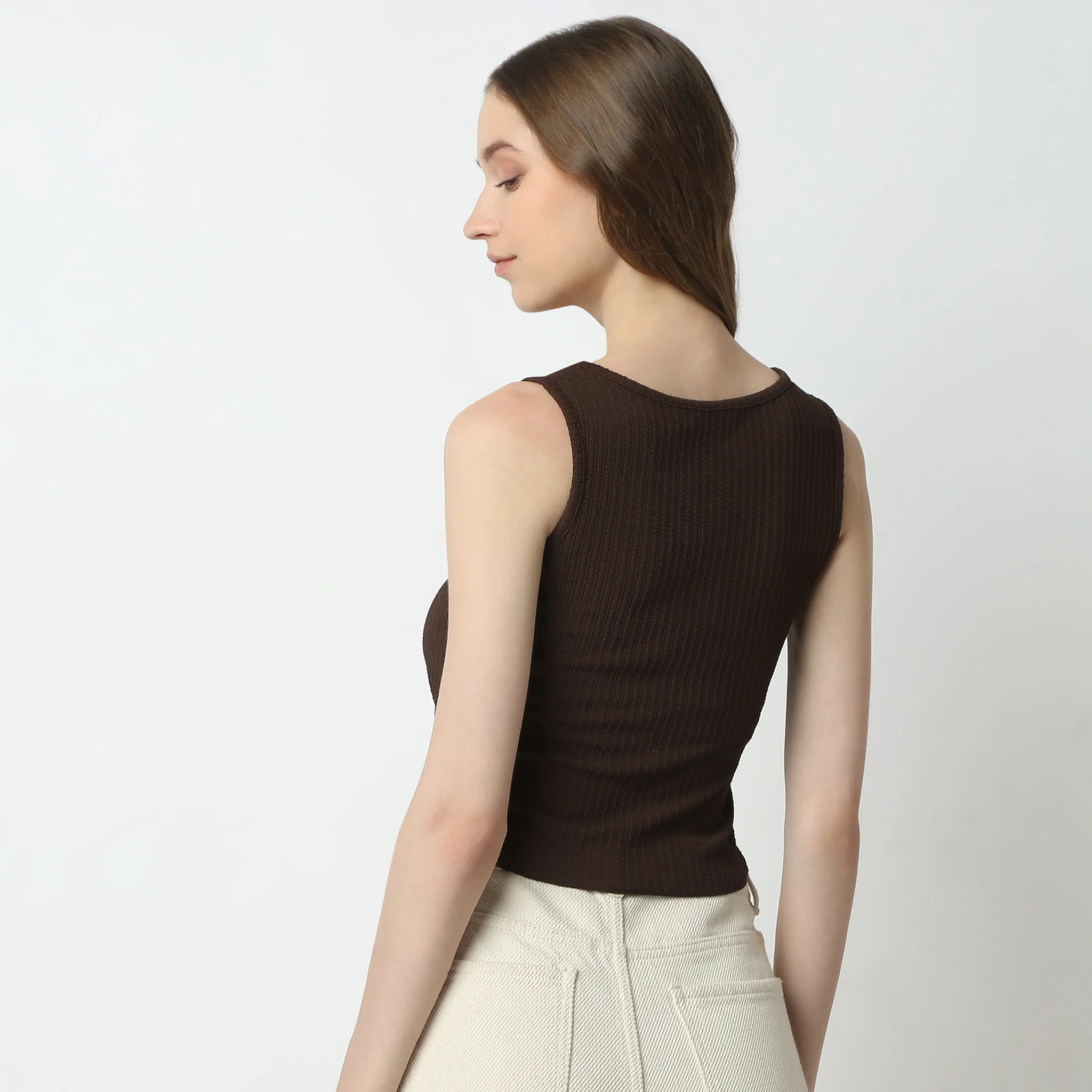 Slim Fit Solid Sleeveless Scoop Neck Betty Fashion T-Shirt - Image 8