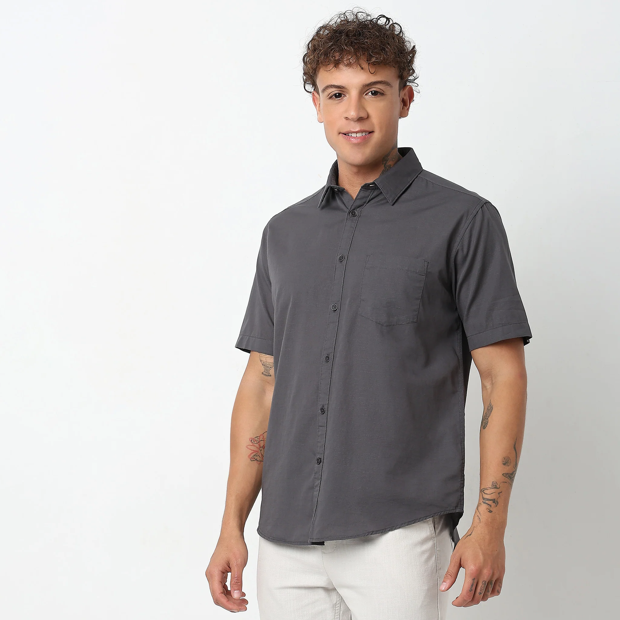 Slim Fit Solid Shirt - Image 20