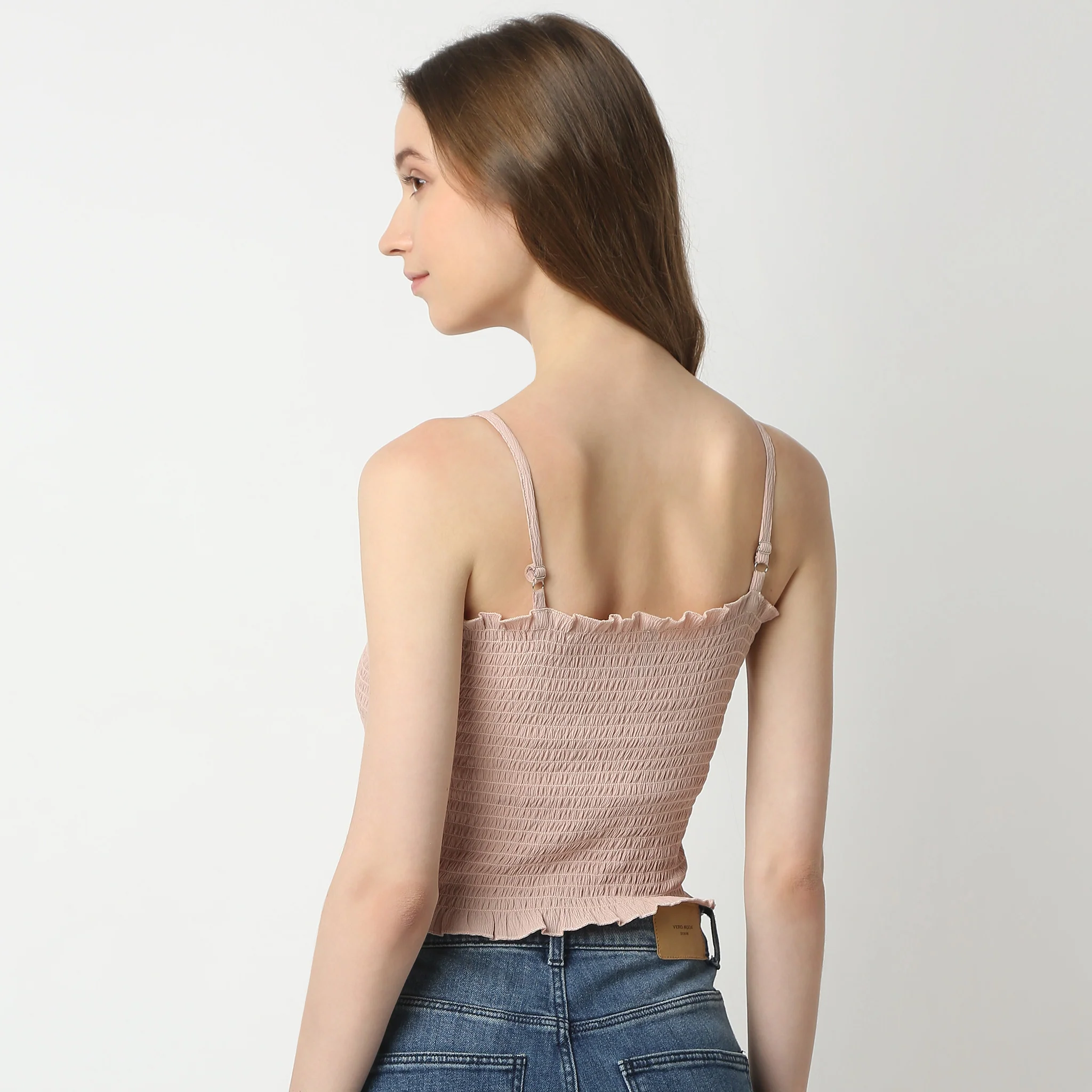 Slim Fit Square Neck Betty Smocking Pattern Crop Top - Image 3