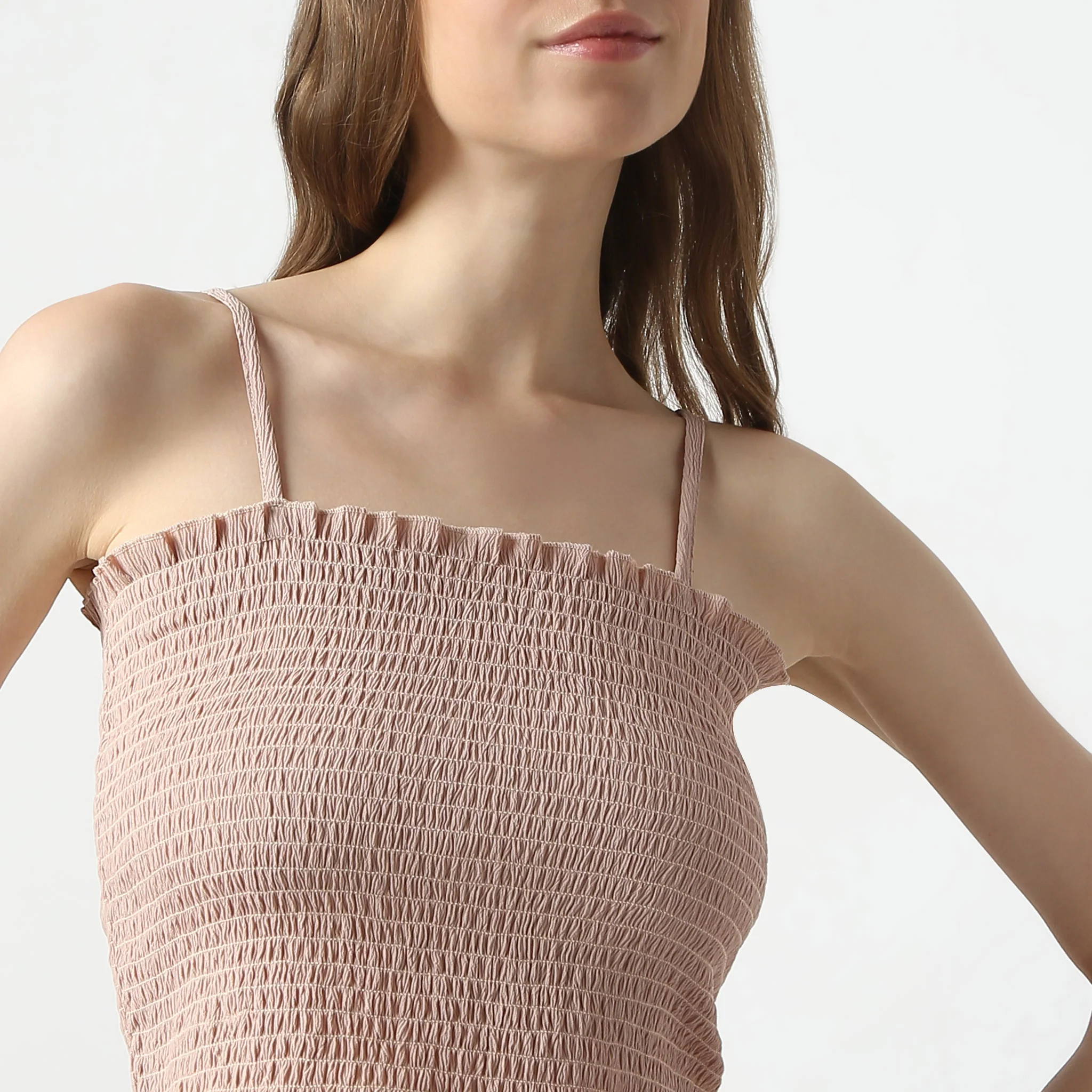 Slim Fit Square Neck Betty Smocking Pattern Crop Top - Image 5