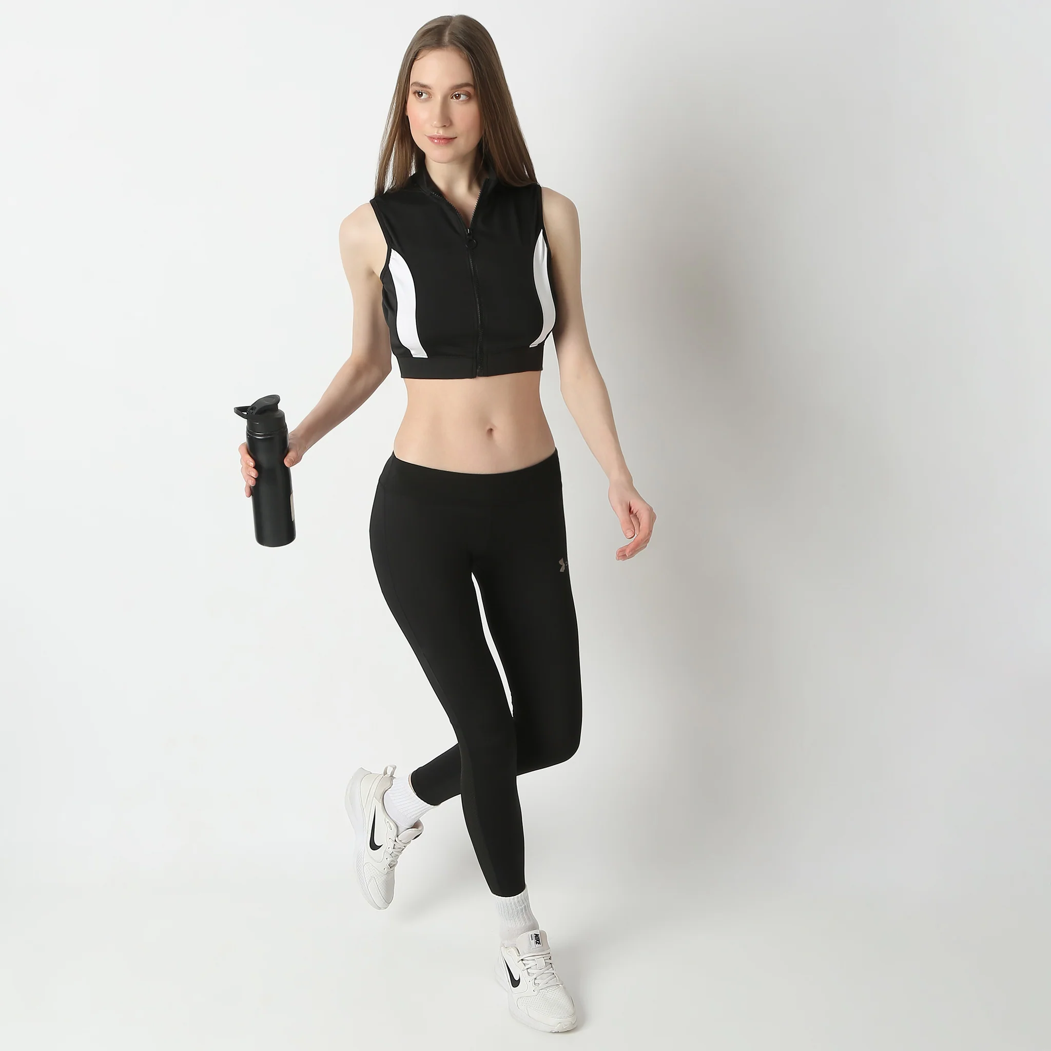 Slim Fit Mock Turtle Neck Sleeveless Tee With Zipper Detail T-Shirt