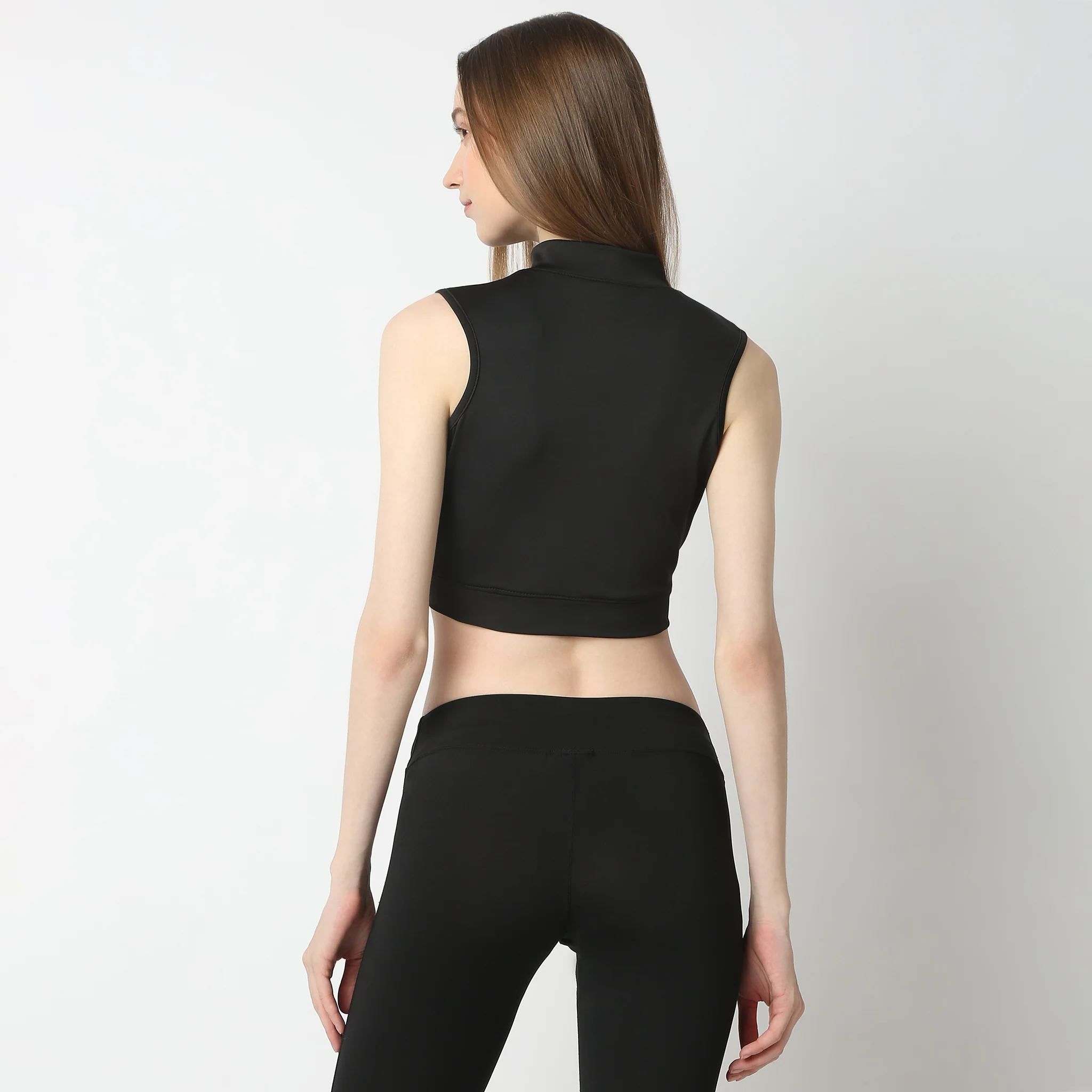Slim Fit Mock Turtle Neck Sleeveless Tee With Zipper Detail T-Shirt - Image 3