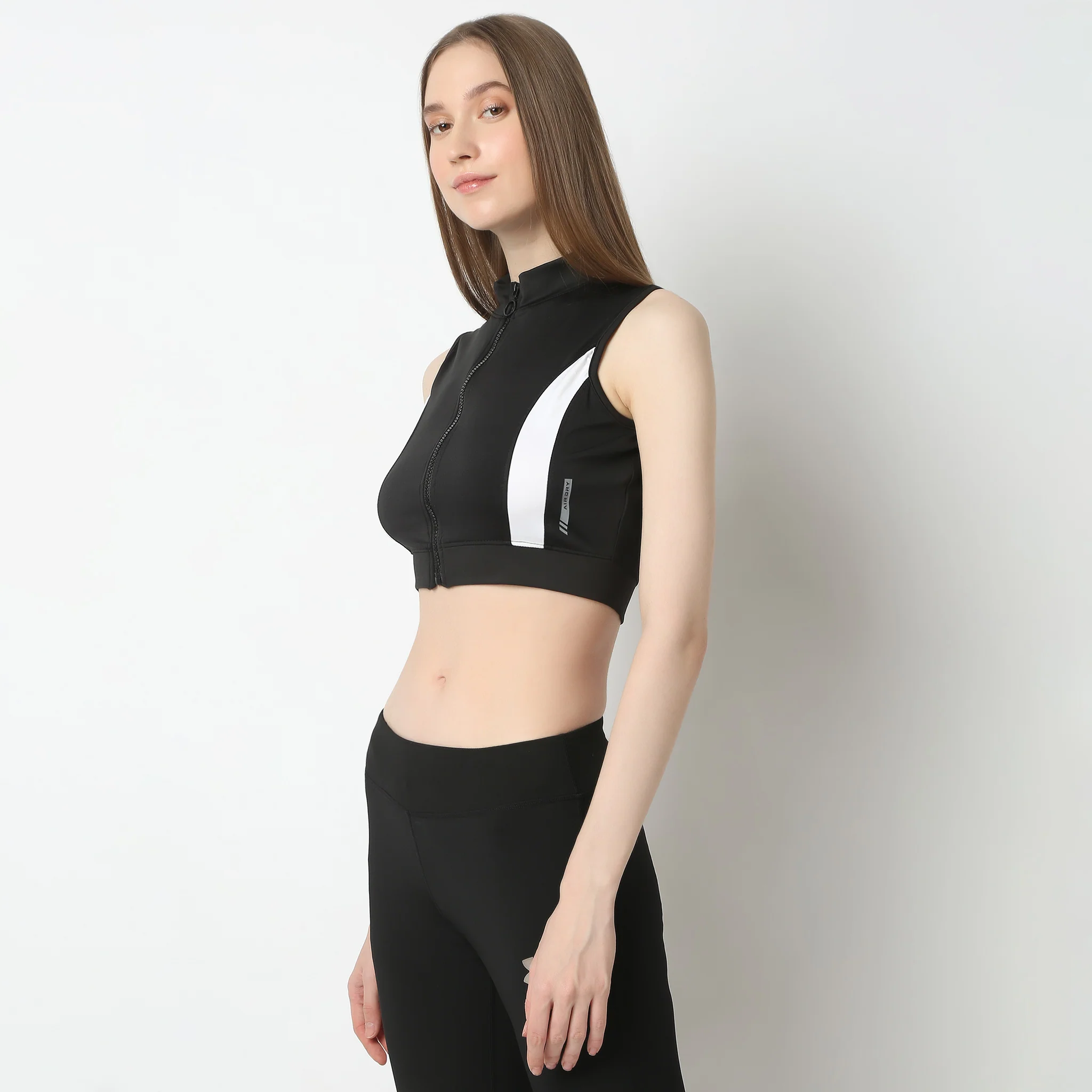 Slim Fit Mock Turtle Neck Sleeveless Tee With Zipper Detail T-Shirt - Image 5