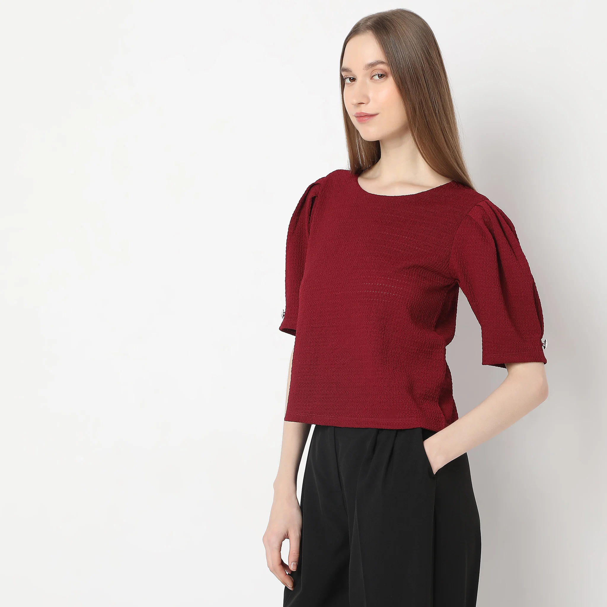 Structured Puffed Sleeve Top - Image 5