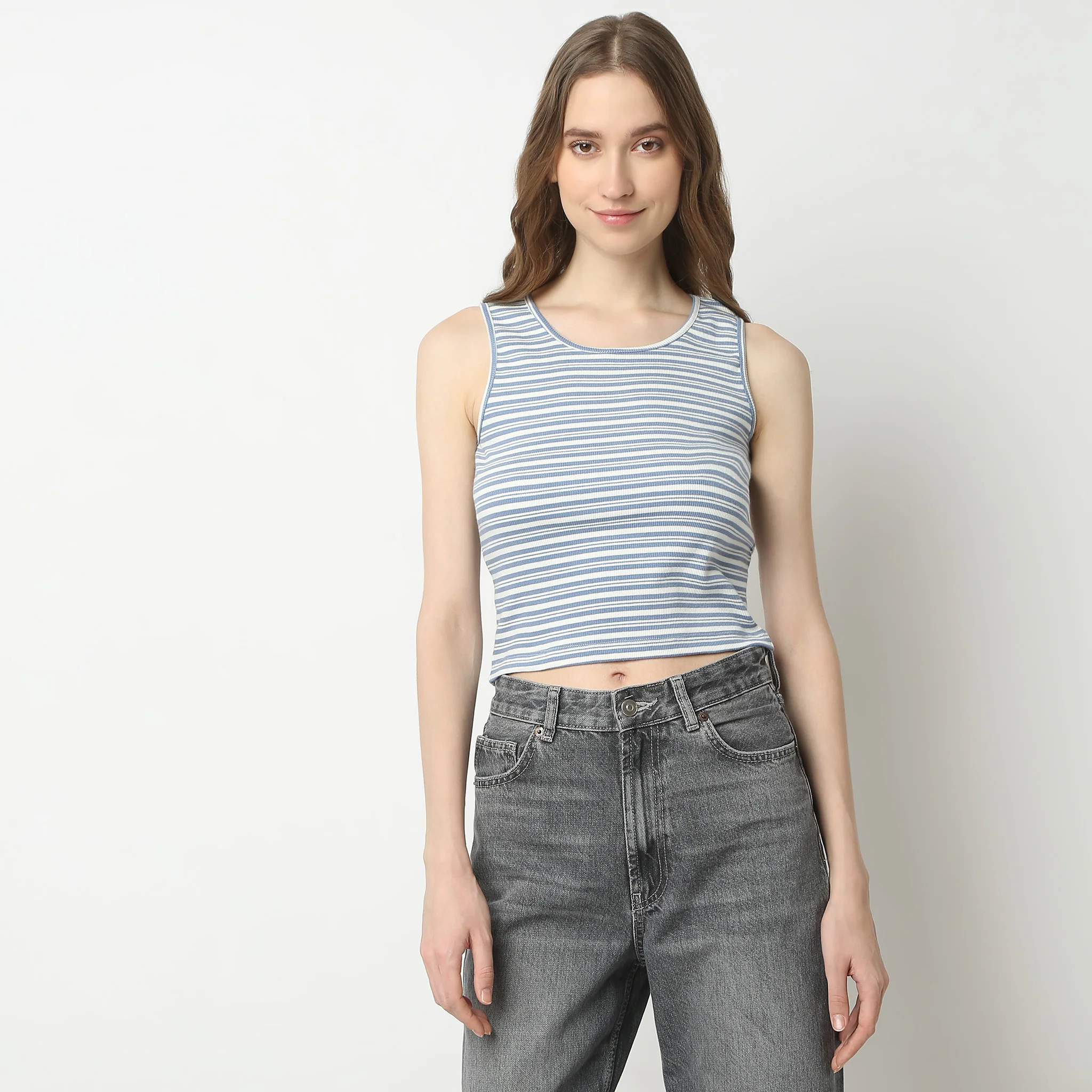 Slim Fit Striped Sleeveless Betty Essential T-Shirt - Image 2