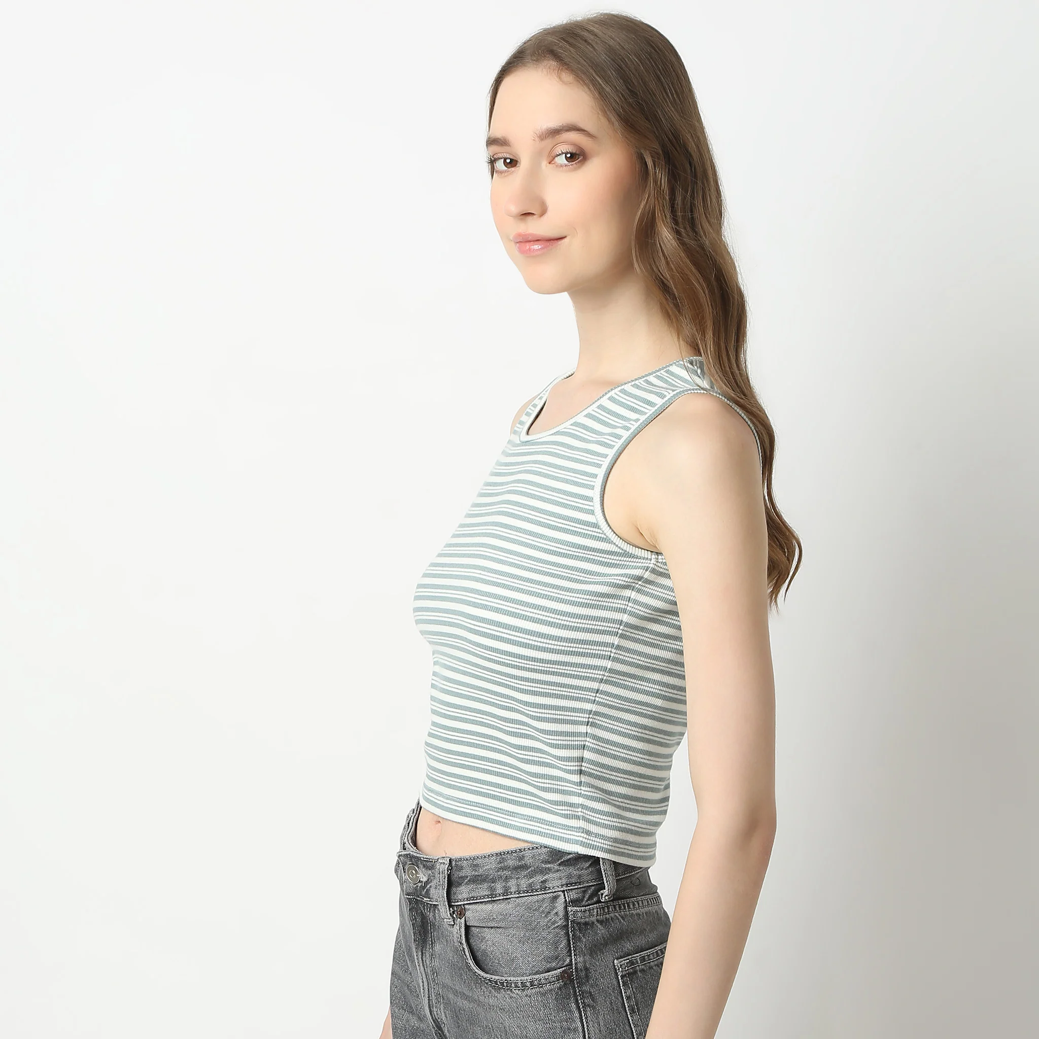 Slim Fit Striped Sleeveless Betty Essential T-Shirt - Image 9