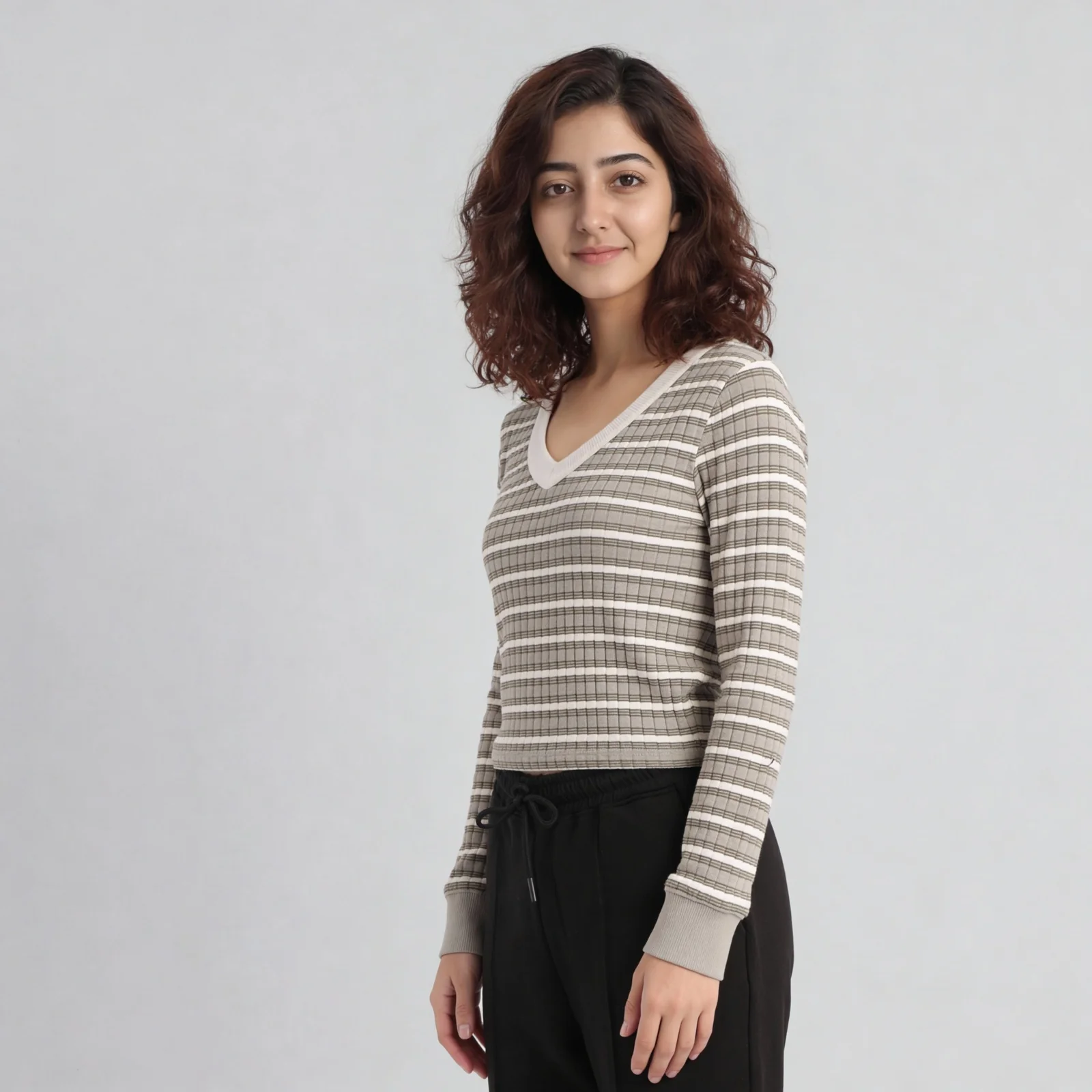 V-Neck Striped Cropped T-Shirt - Image 17