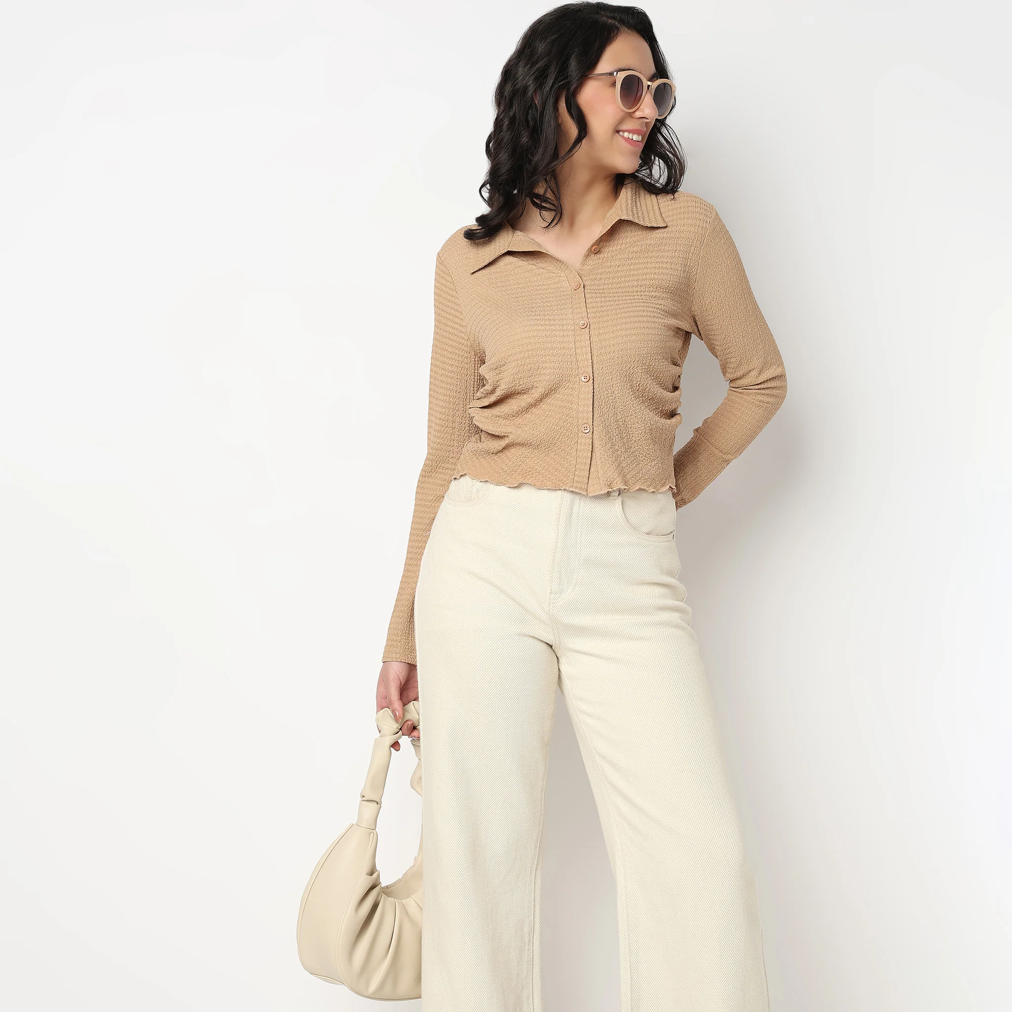 Slim Fit Structured Cropped Shirt