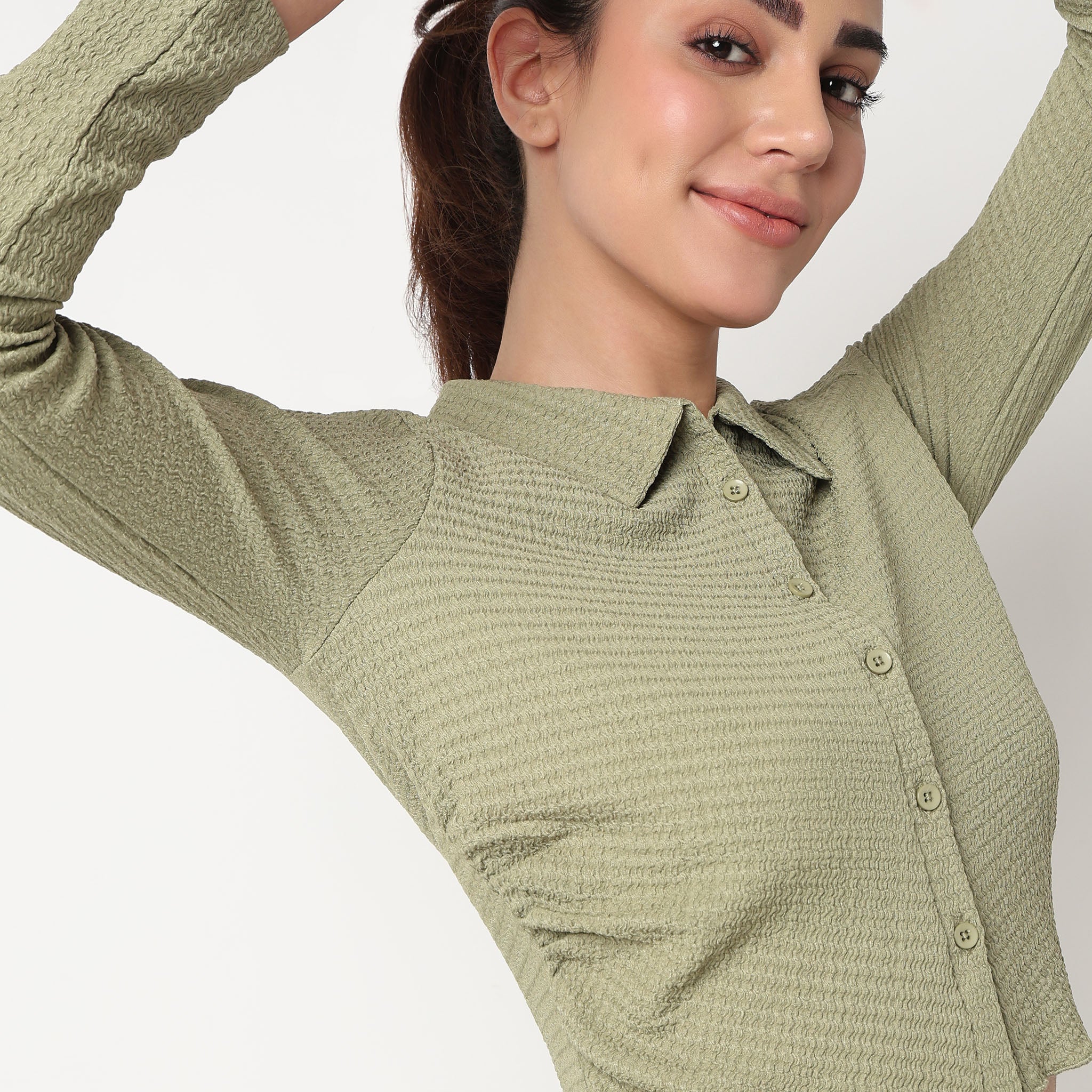 Slim Fit Structured Cropped Shirt - Image 14