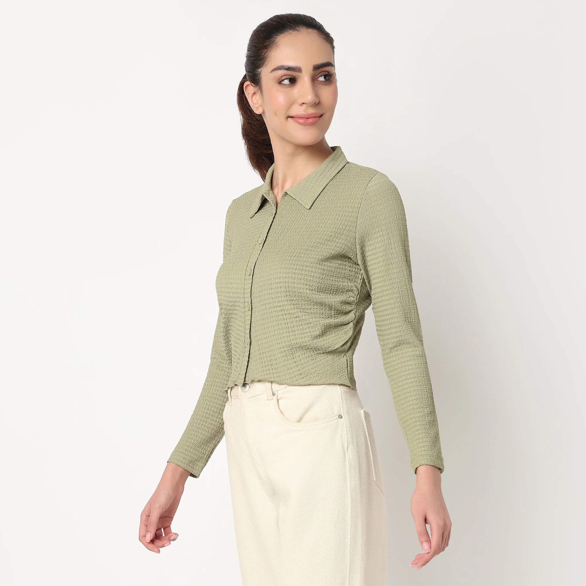 Slim Fit Structured Cropped Shirt - Image 15