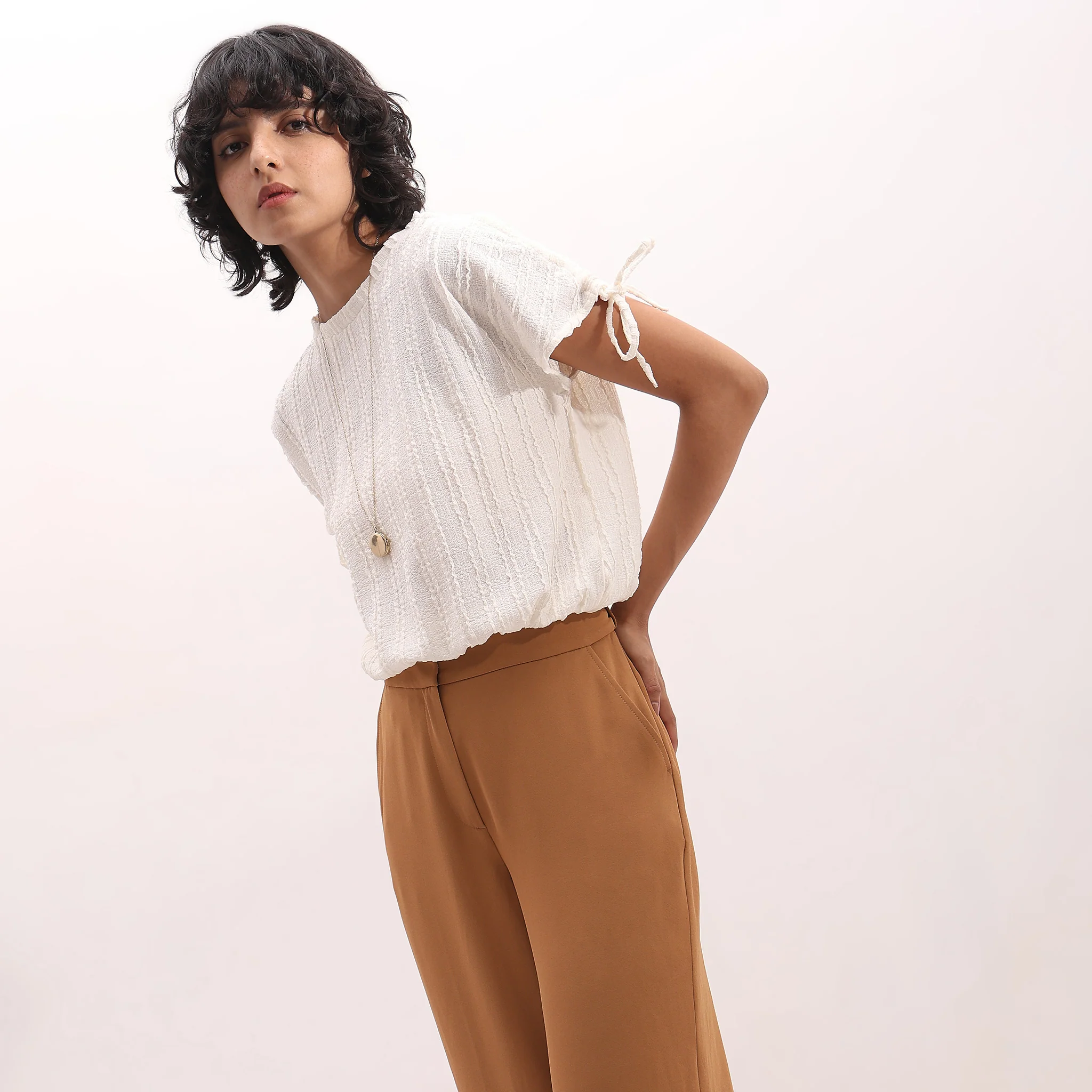 Betty Fashion Dolman Sleeve Top With Extended Shoulder With Drawstring Tie Detail - Image 10