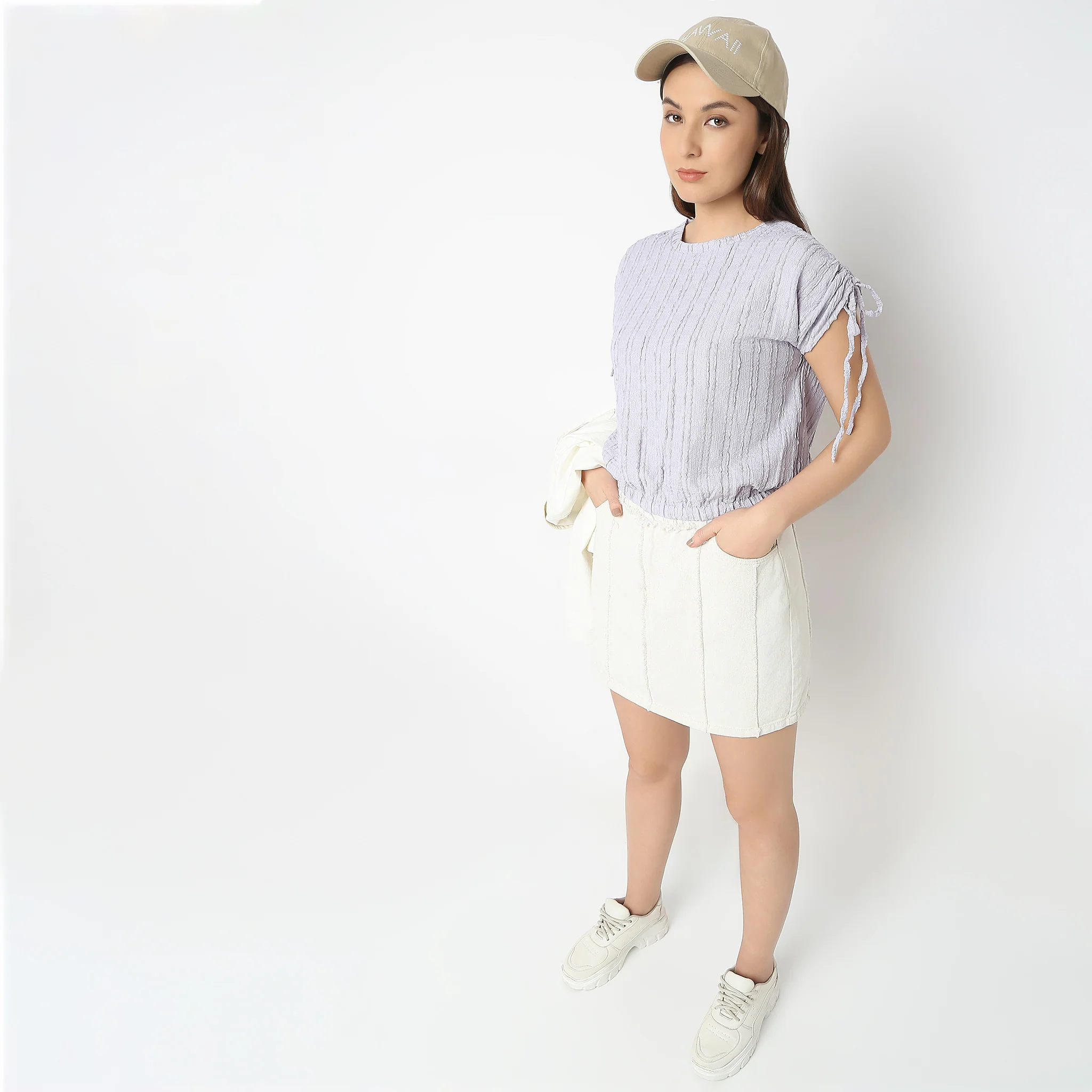 Betty Fashion Dolman Sleeve Top With Extended Shoulder With Drawstring Tie Detail - Image 11