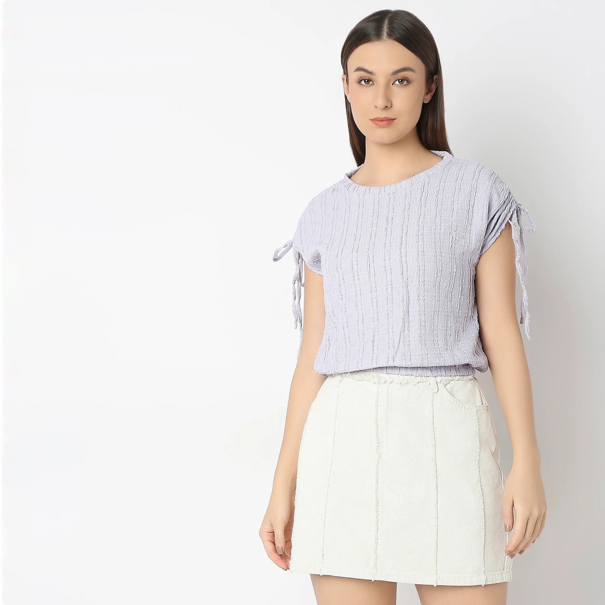 Betty Fashion Dolman Sleeve Top With Extended Shoulder With Drawstring Tie Detail - Image 12