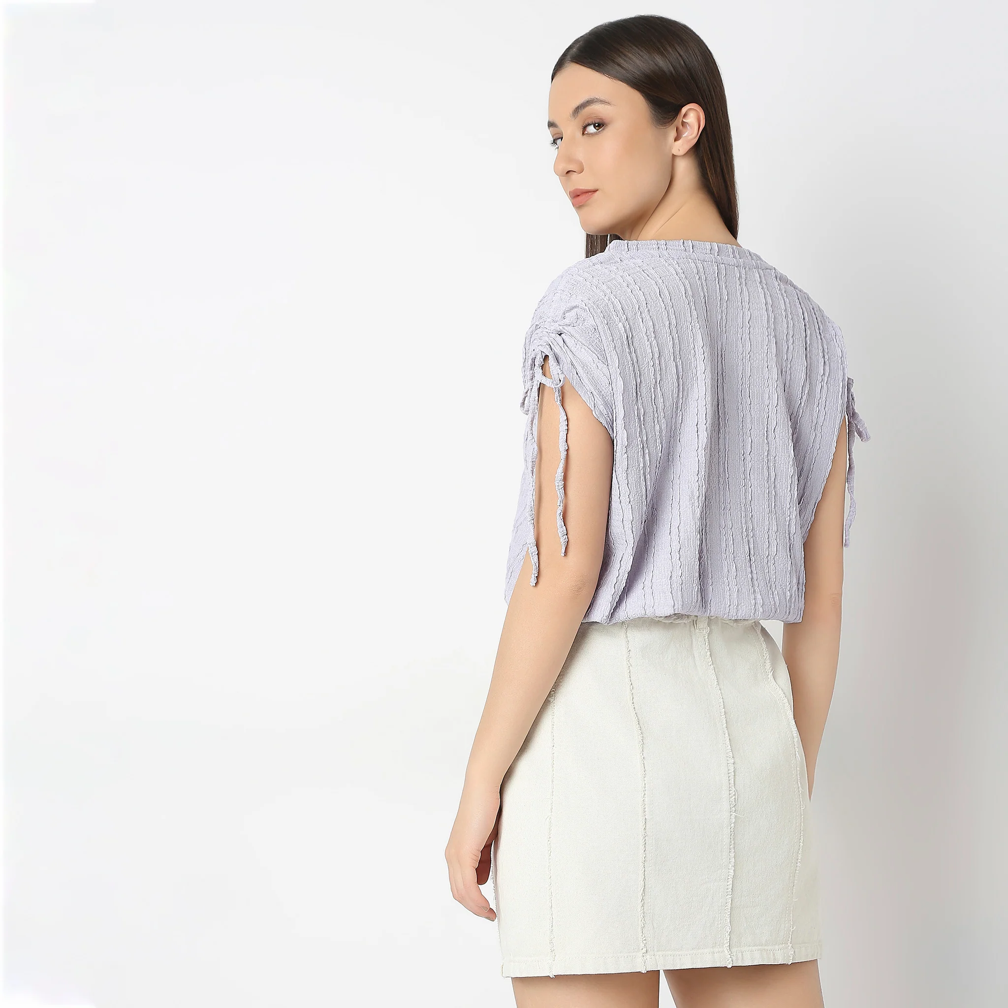Betty Fashion Dolman Sleeve Top With Extended Shoulder With Drawstring Tie Detail - Image 13