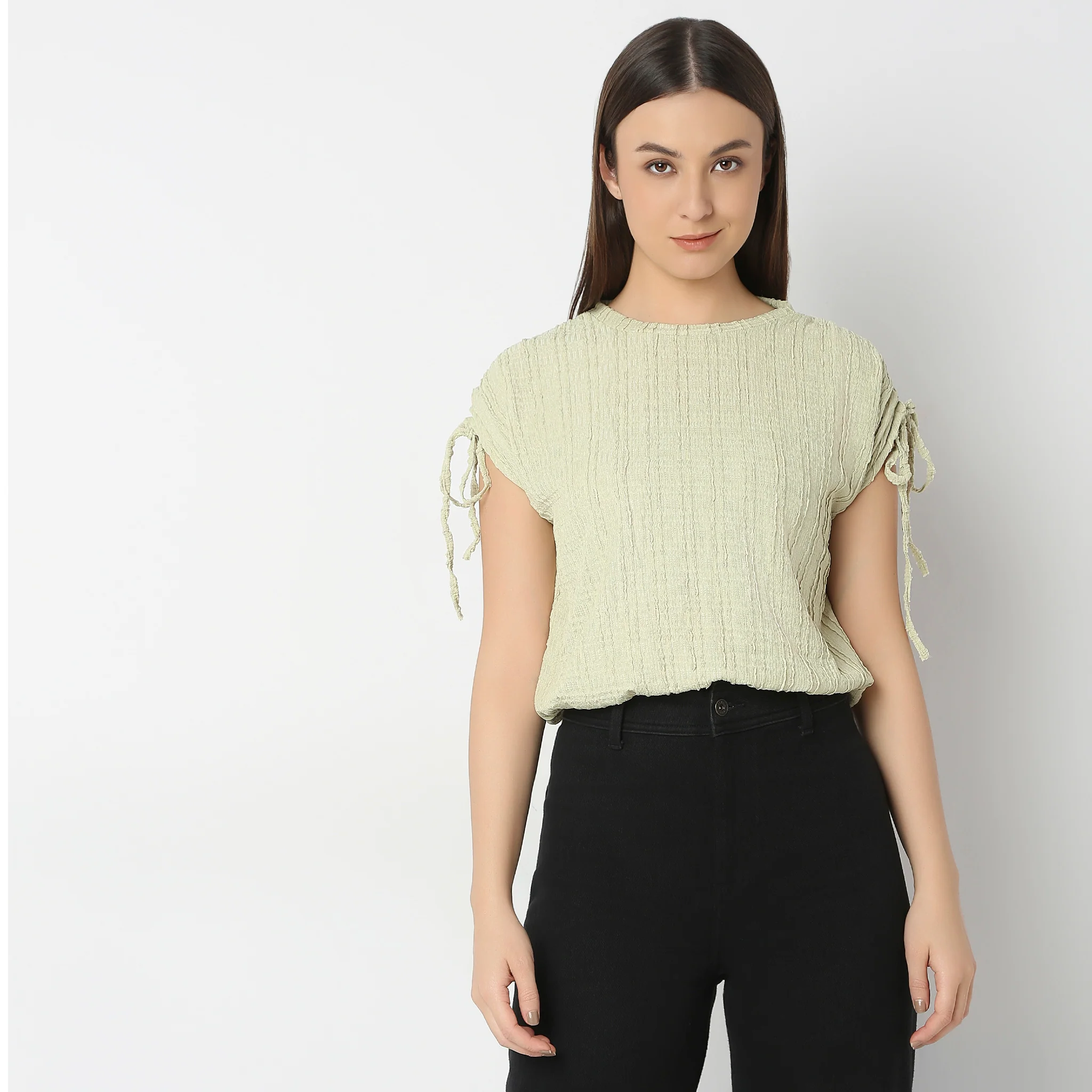 Betty Fashion Dolman Sleeve Top With Extended Shoulder With Drawstring Tie Detail - Image 17