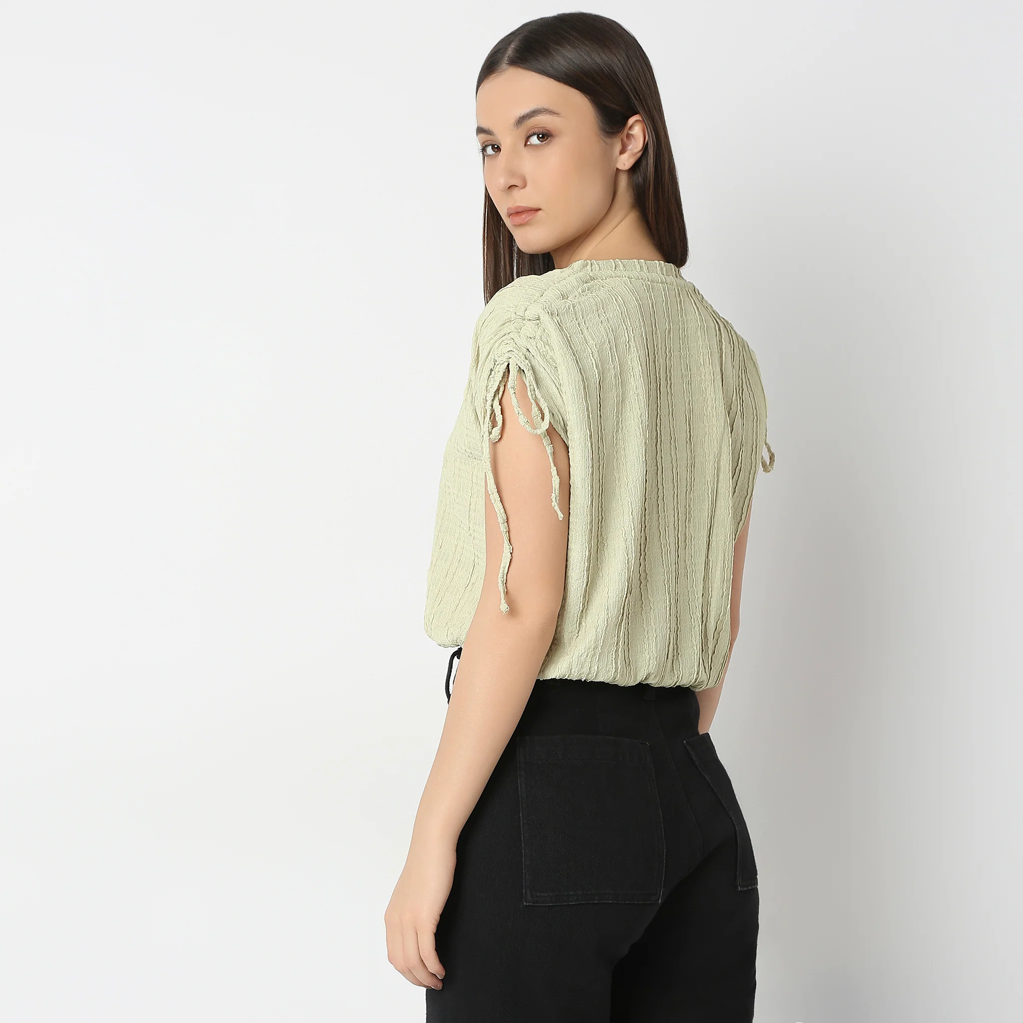 Betty Fashion Dolman Sleeve Top With Extended Shoulder With Drawstring Tie Detail - Image 18