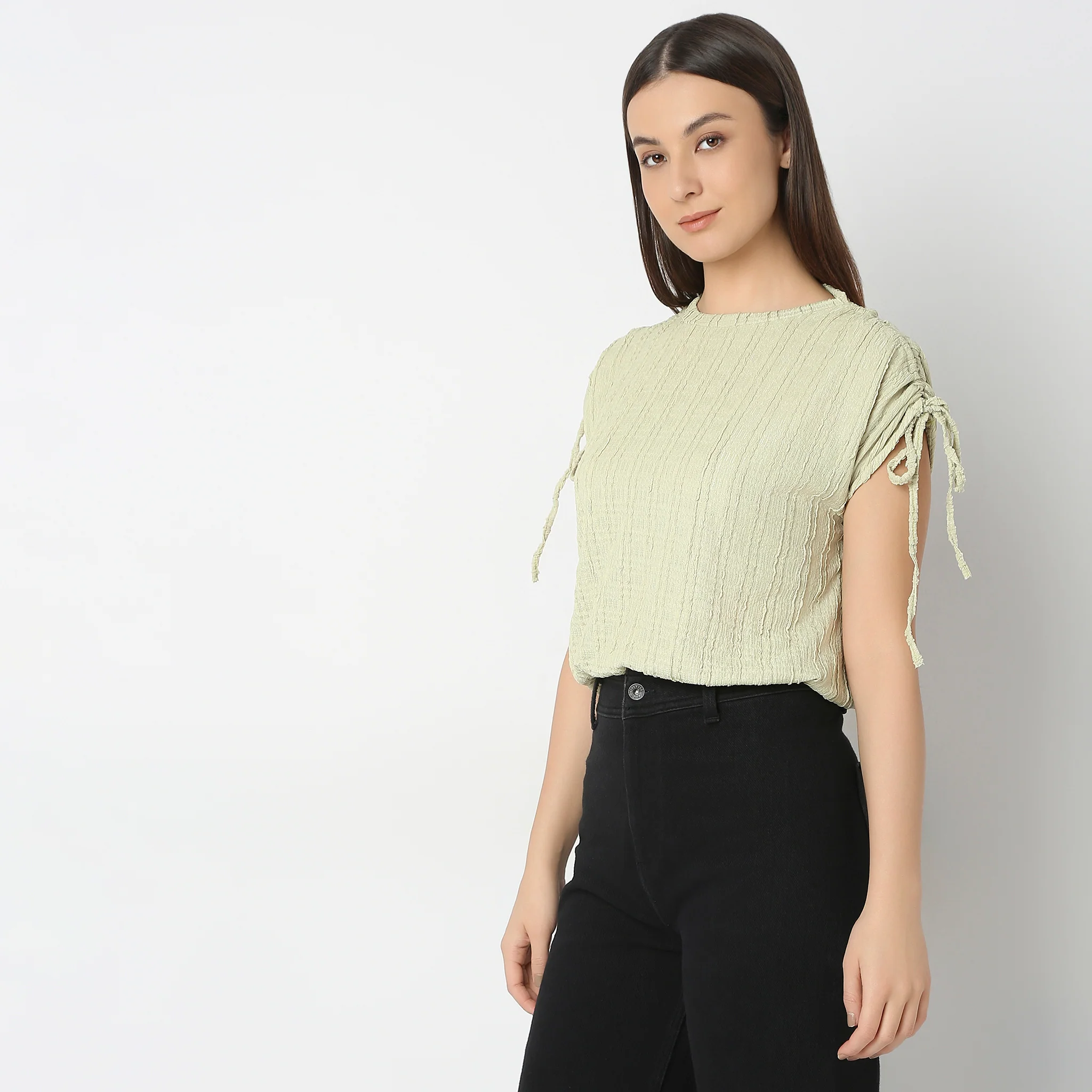 Betty Fashion Dolman Sleeve Top With Extended Shoulder With Drawstring Tie Detail - Image 20