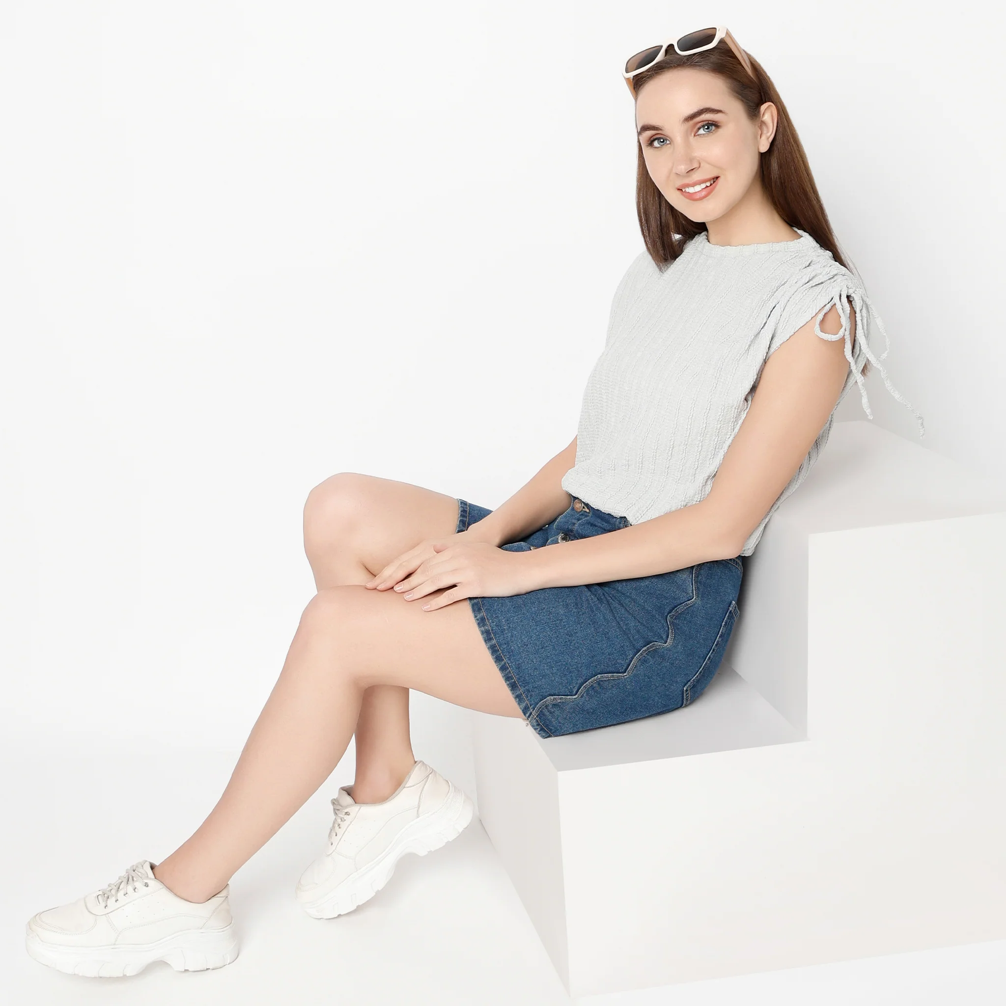 Betty Fashion Dolman Sleeve Top With Extended Shoulder With Drawstring Tie Detail - Image 26