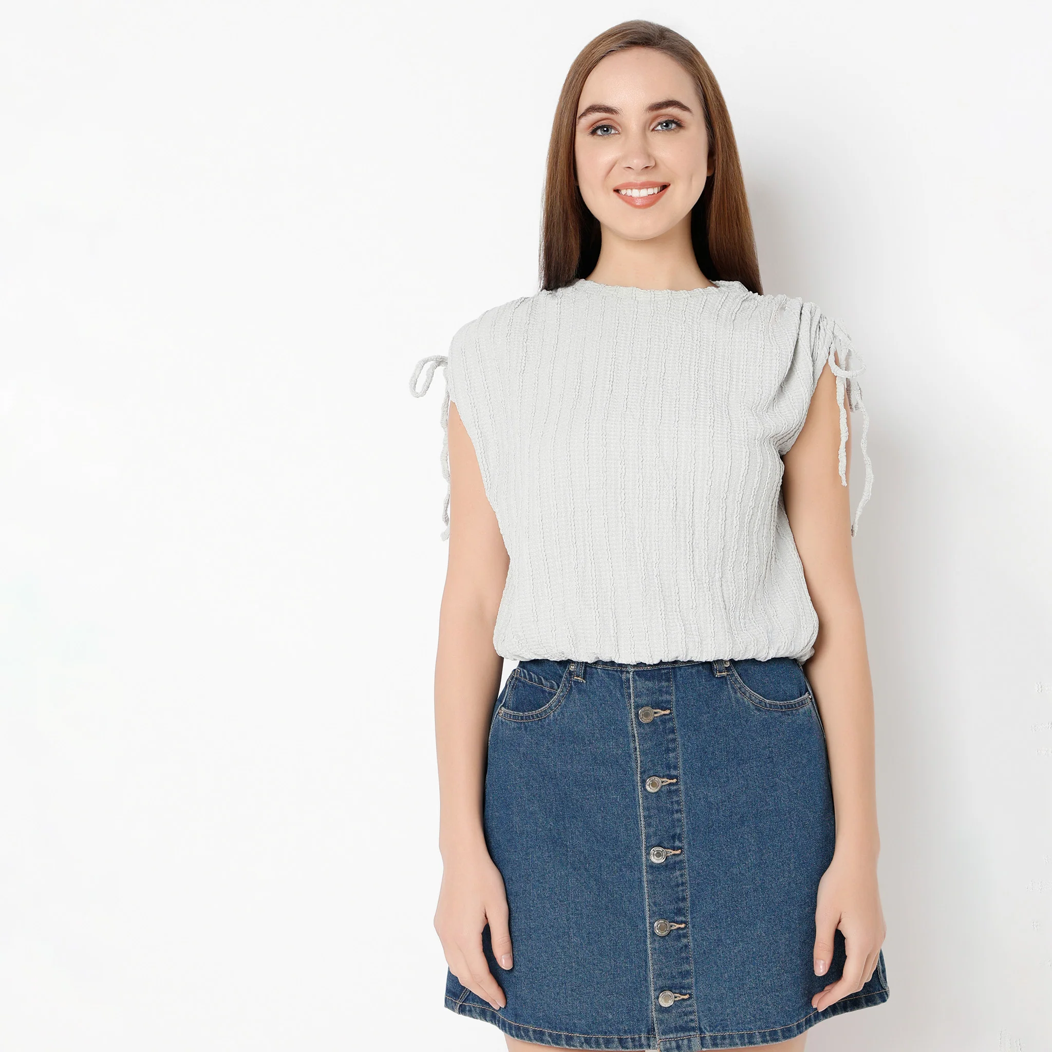 Betty Fashion Dolman Sleeve Top With Extended Shoulder With Drawstring Tie Detail - Image 27