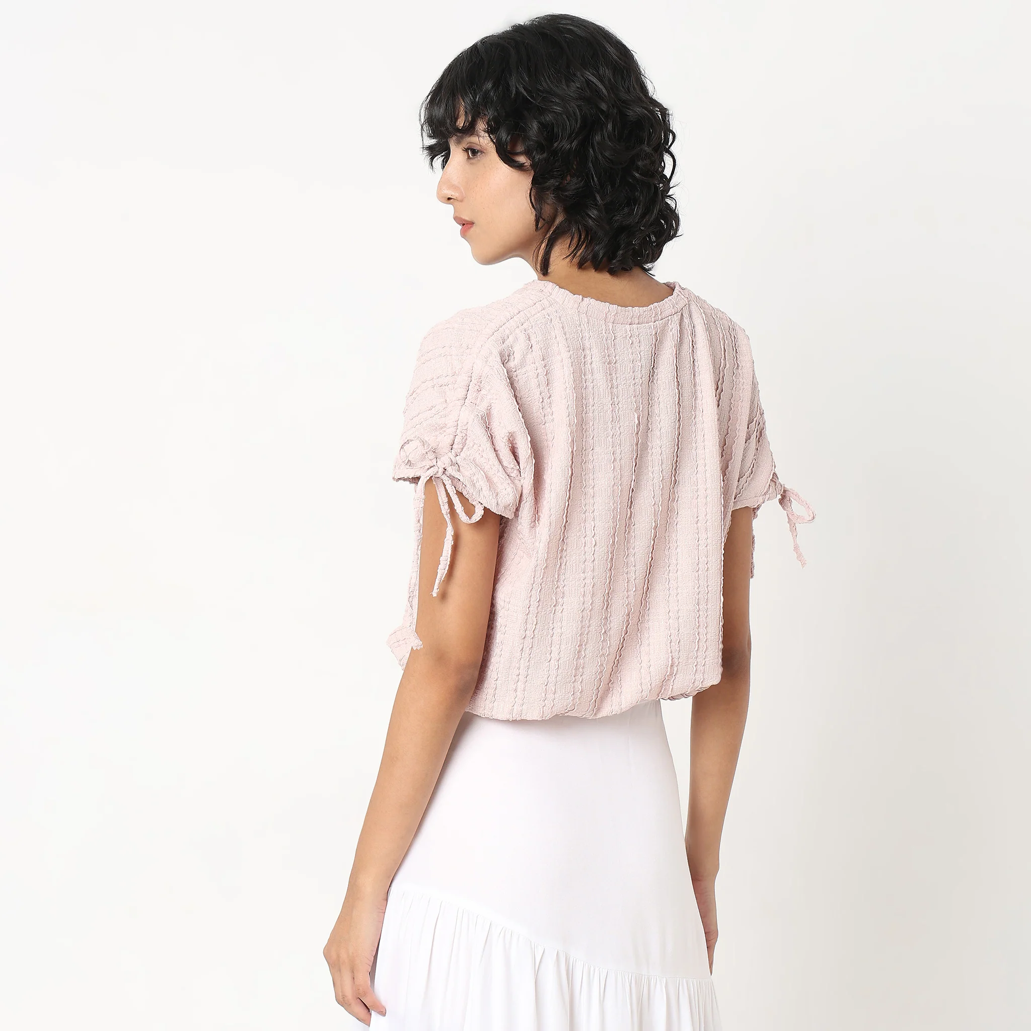 Betty Fashion Dolman Sleeve Top With Extended Shoulder With Drawstring Tie Detail - Image 3