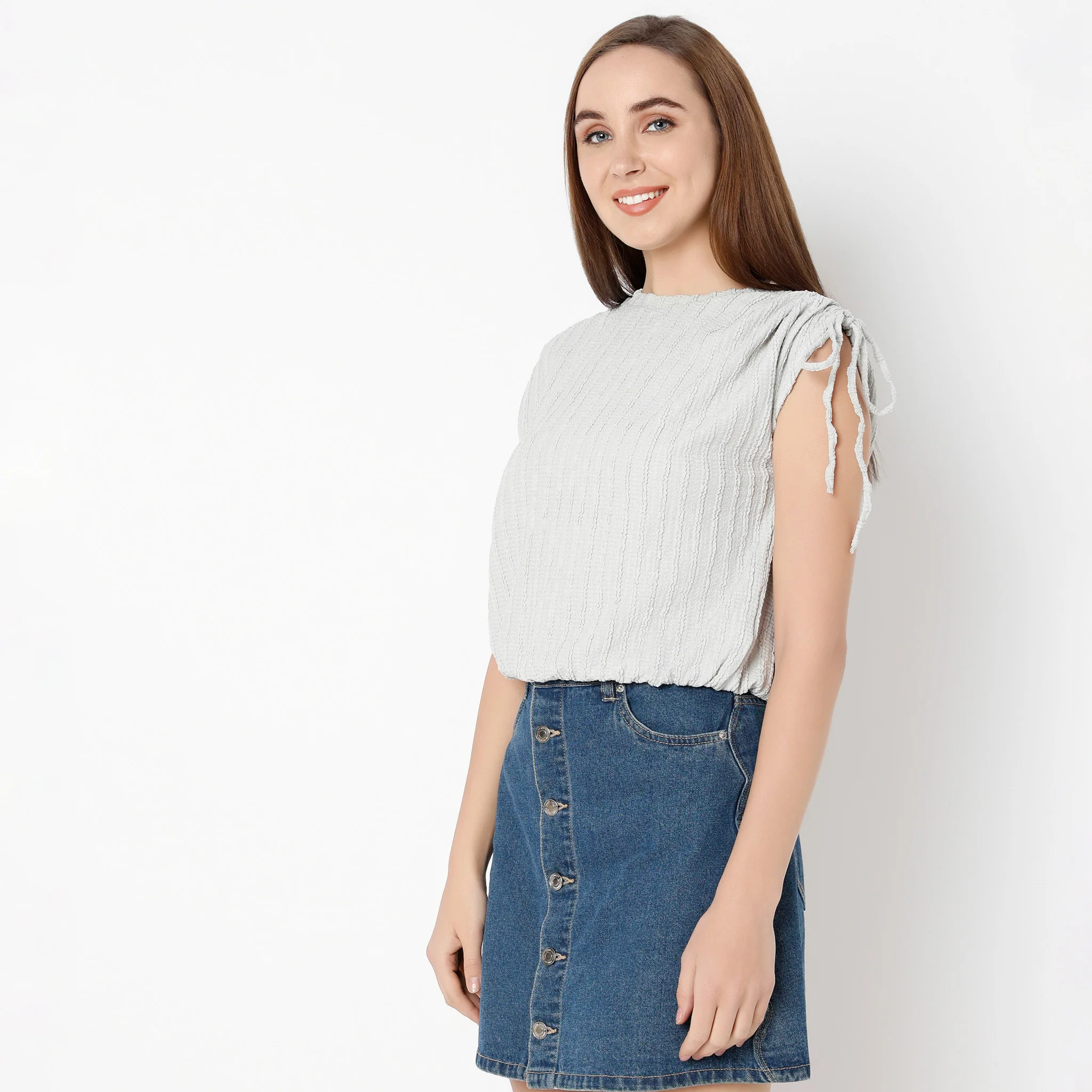 Betty Fashion Dolman Sleeve Top With Extended Shoulder With Drawstring Tie Detail - Image 30