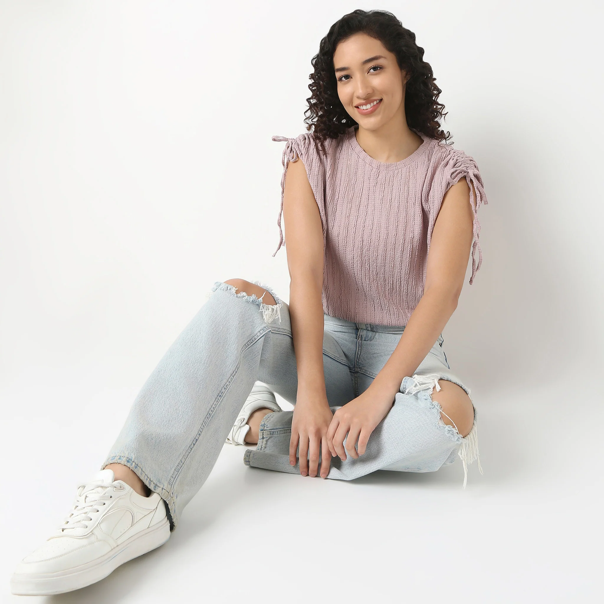 Betty Fashion Dolman Sleeve Top With Extended Shoulder With Drawstring Tie Detail - Image 31
