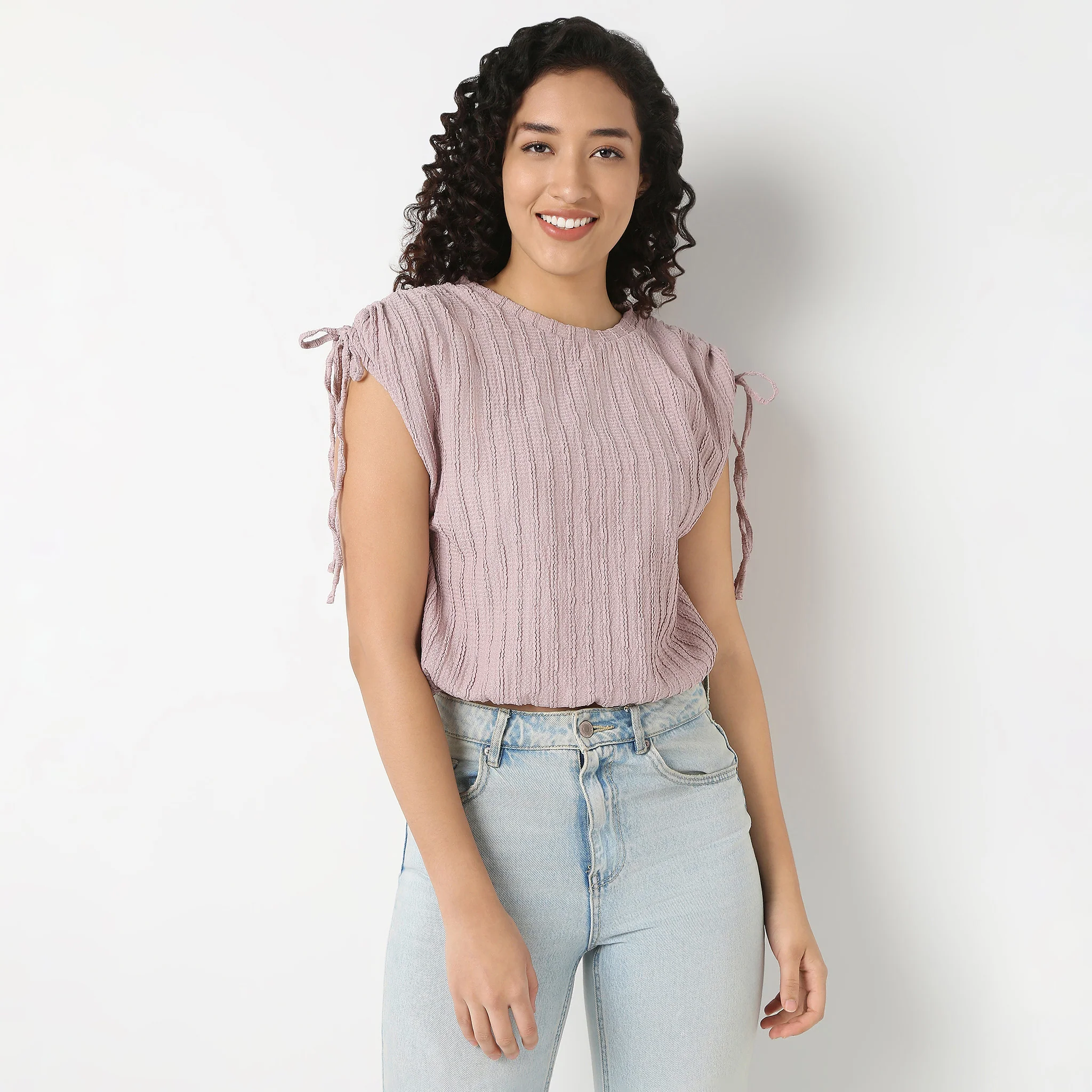 Betty Fashion Dolman Sleeve Top With Extended Shoulder With Drawstring Tie Detail - Image 32