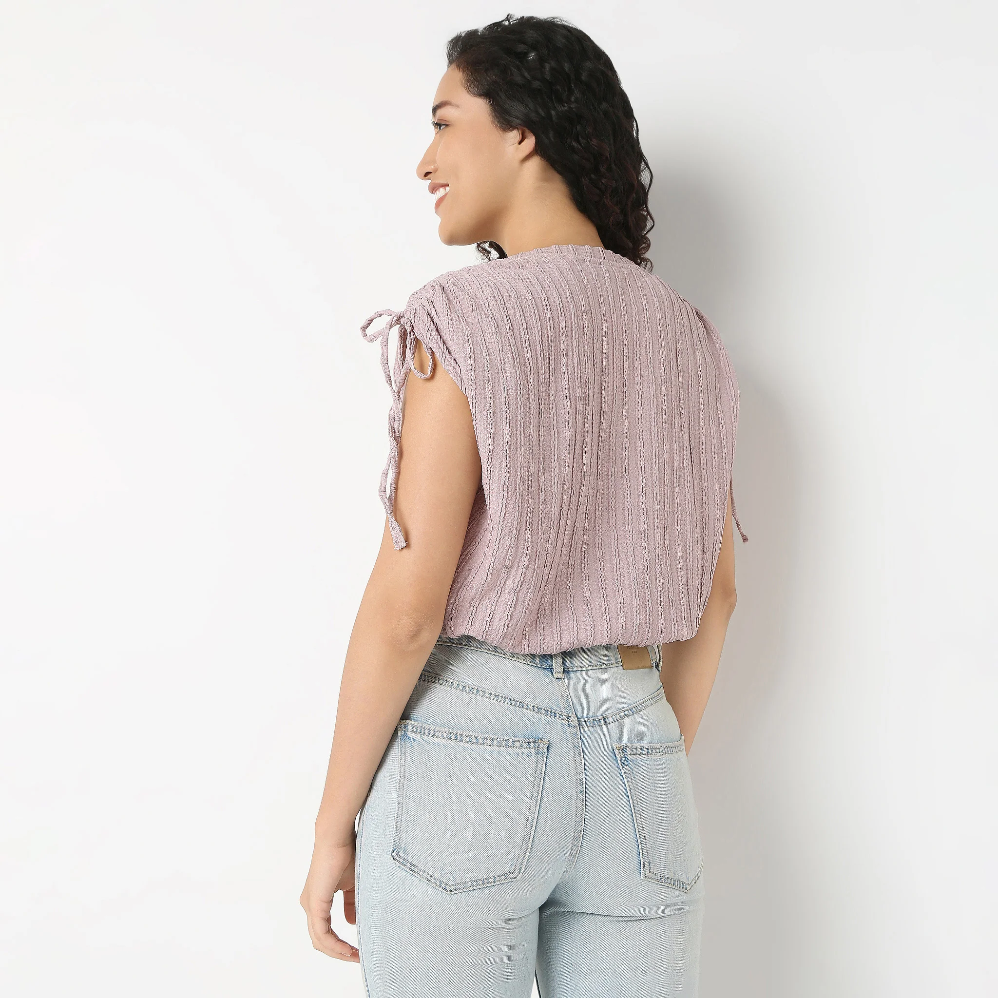 Betty Fashion Dolman Sleeve Top With Extended Shoulder With Drawstring Tie Detail - Image 33